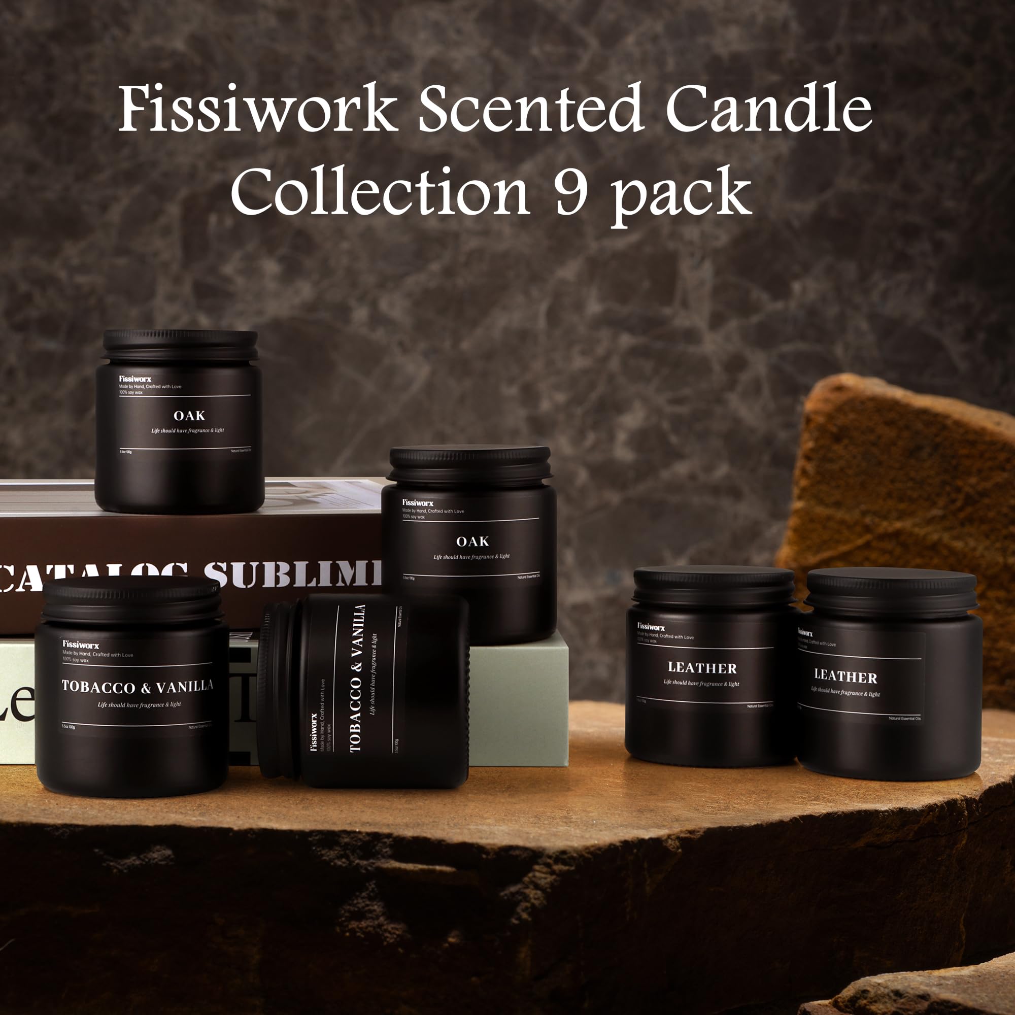 9 Pack Scented Candles Set Gifts for Men, Aromatherapy Candle Set with Scents (Sandalwood Rose/Lemon Citrus & Verbena/Bergamot)-