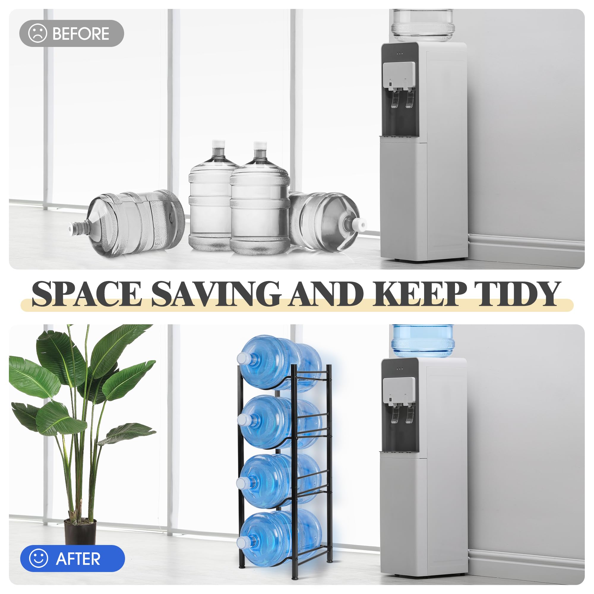 Klvied 5 Gallon Water Jug Holder,4-Tier Heavy Duty Water Jug Rack For Water Bottle Organizer, Detachable Water Bottle Storage Ra