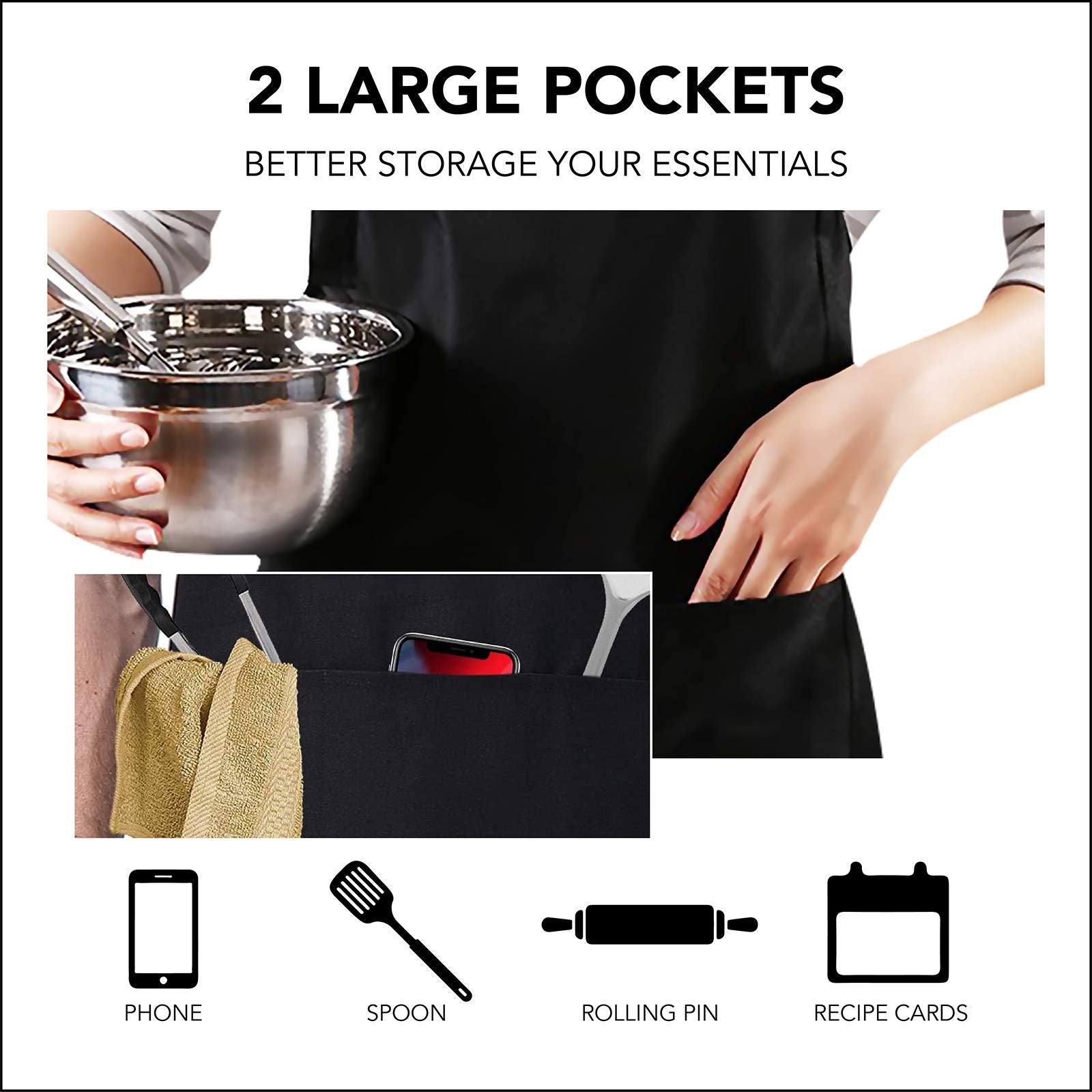 Ihopes+ Funny Black Baking Apron For Women Teens Baker,Cute Baking Apron With 2 Pockets And Adjustable Neck Strap,Perfect For Bi