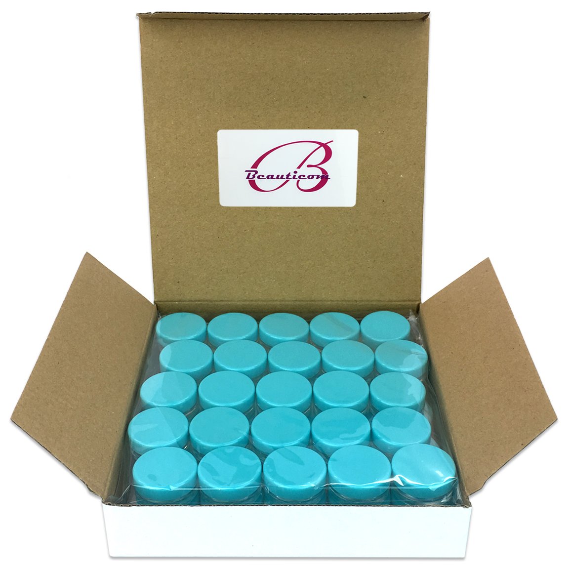 (200 Pieces Jars + Lid) Beauticom 3G/3ML Round Clear Jars with TEAL Sky Blue Screw Cap Lids for Scrubs  Oils  Toner  Salves  Creams  Lotions  Makeup Samples  Lip Balms - BPA Free