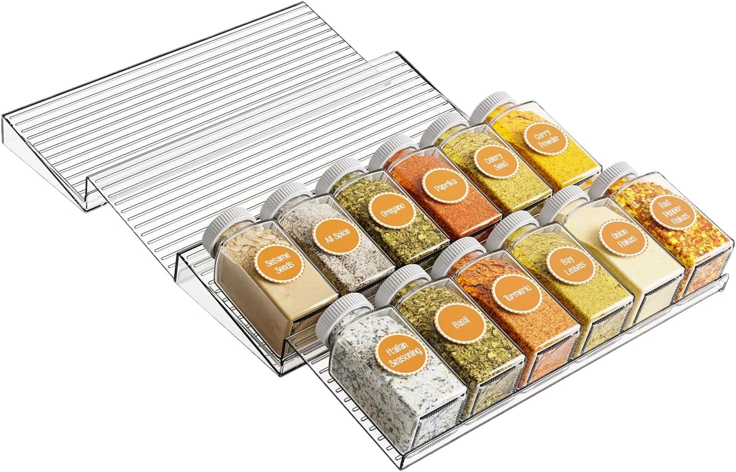 Vbm Expandable Acrylic Spice Rack Drawer Organizer (4 Pack)  Clear Modular Spice Tray Insert, Adjustable 1122, Holds Up To 48 