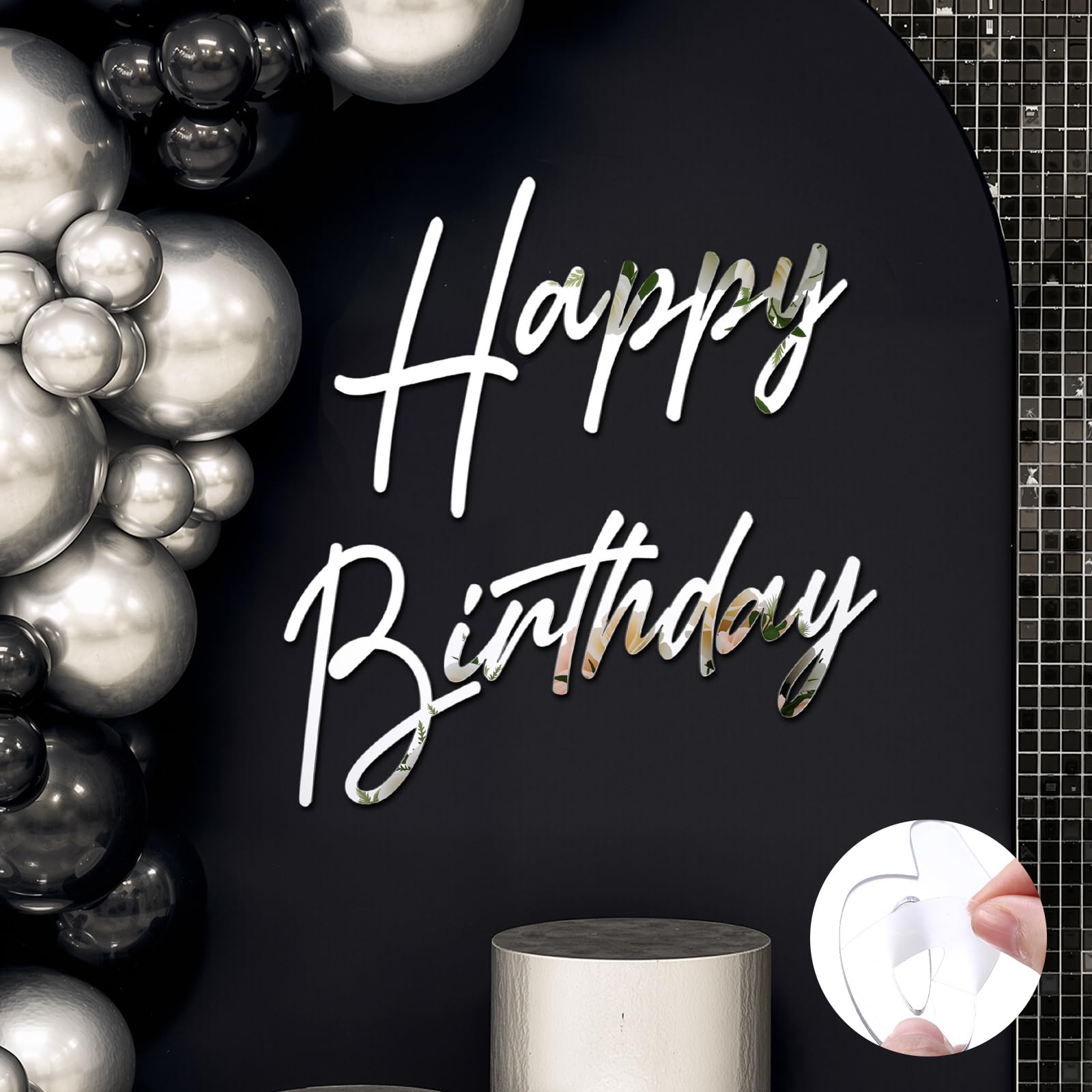 Yousoontic Happy Birthday Sign for Backdrop Large Happy Birthday Sticker Letter Acrylic Mirror Decal for Balloon Arch Party Sign