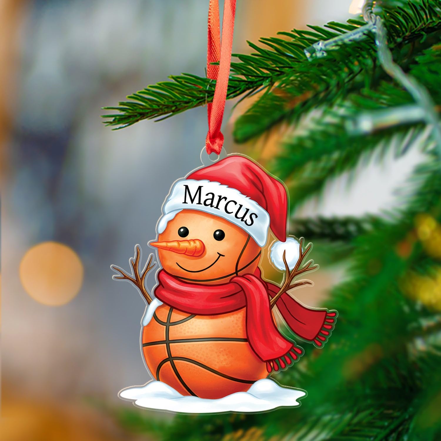 Snowman Basketball Shaped Christmas Ornament 2025, Personalized Basketball Acrylic Christmas Ornament Gift for Friends Sport Fan