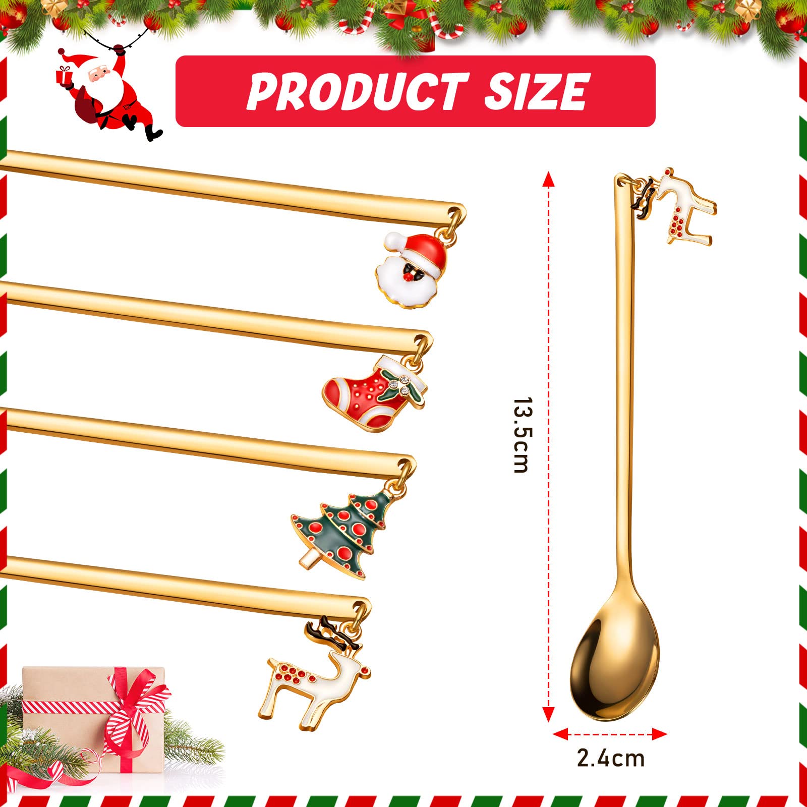 8 Pieces Christmas Spoons Stainless Steel Christmas Coffee Spoons Gold And Silver Tea Spoons Soup Dessert Spoon Cute Christmas S