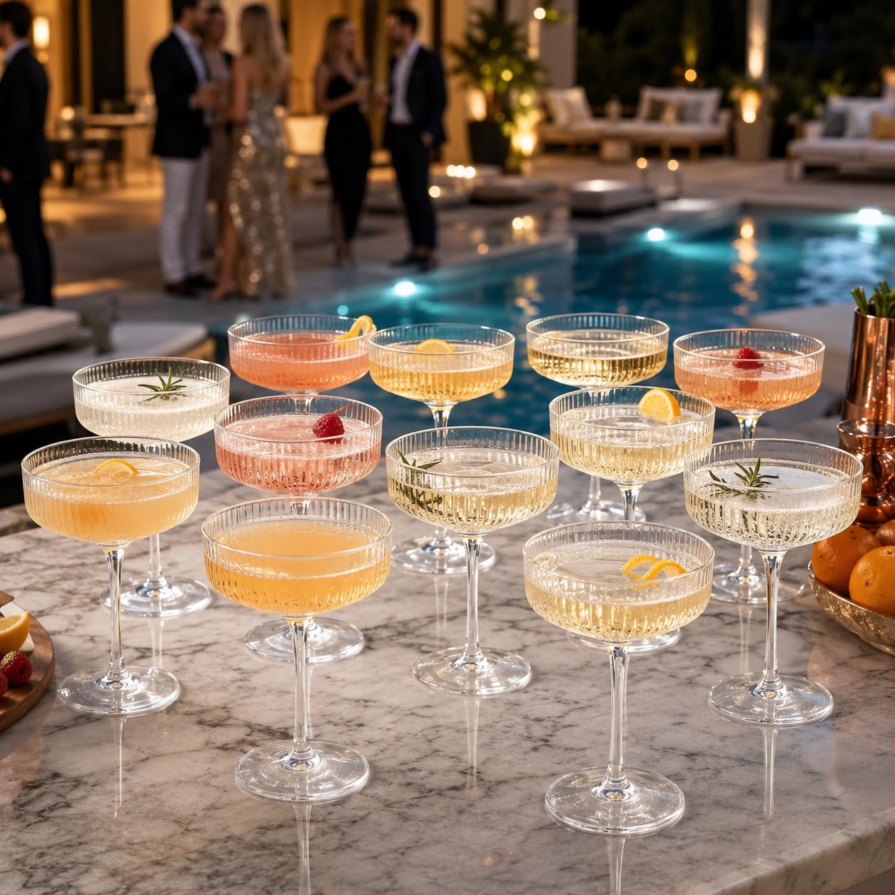 Como Ribbed Champagne Coupe Cocktail Glassware, Set of 12
