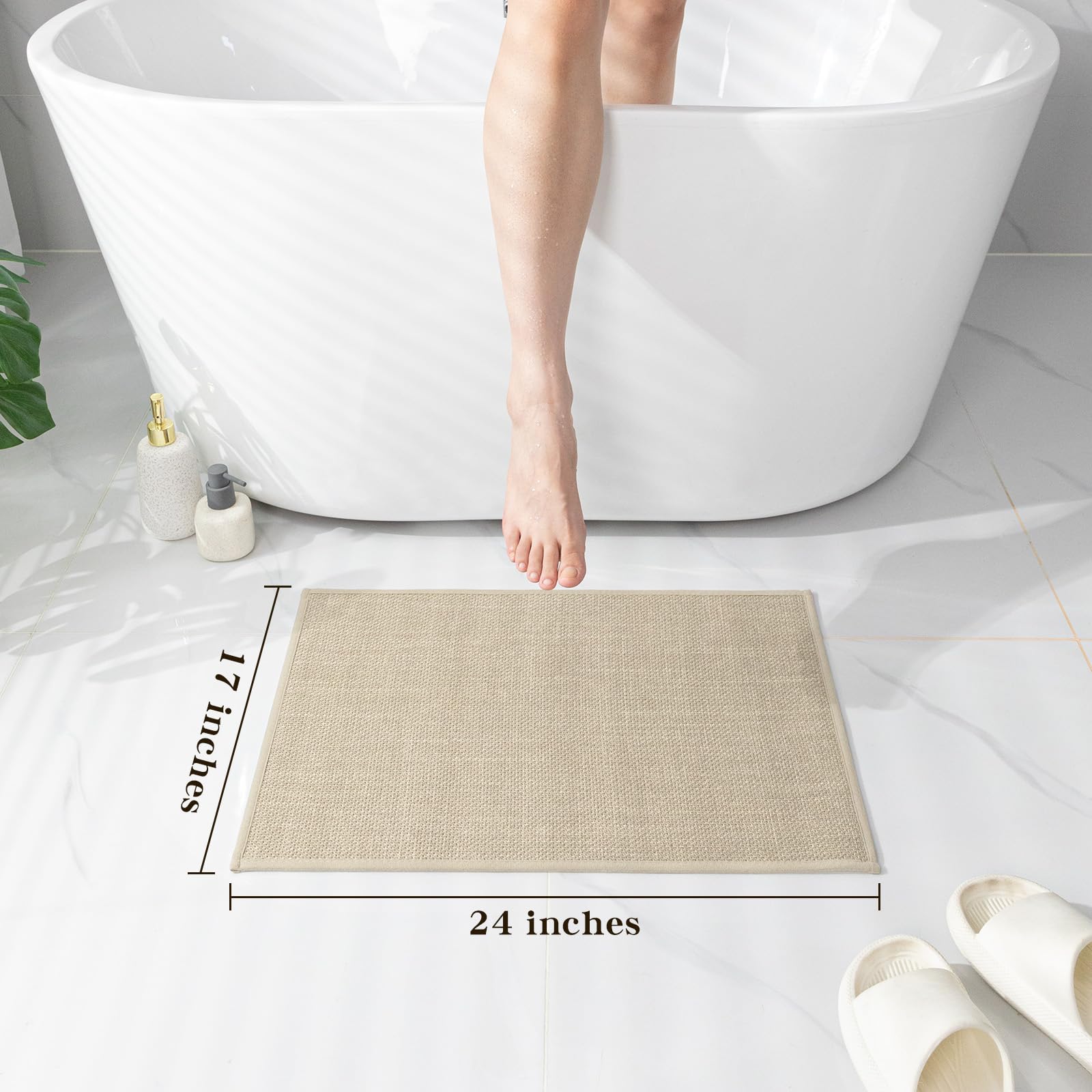 Chakme Bathroom Rugs Mat 24X17, Ultra Thin Non Slip Bath Mat Small Quick Dry Absorbent Bath Mat For Bathroom Floor, (Light Beige