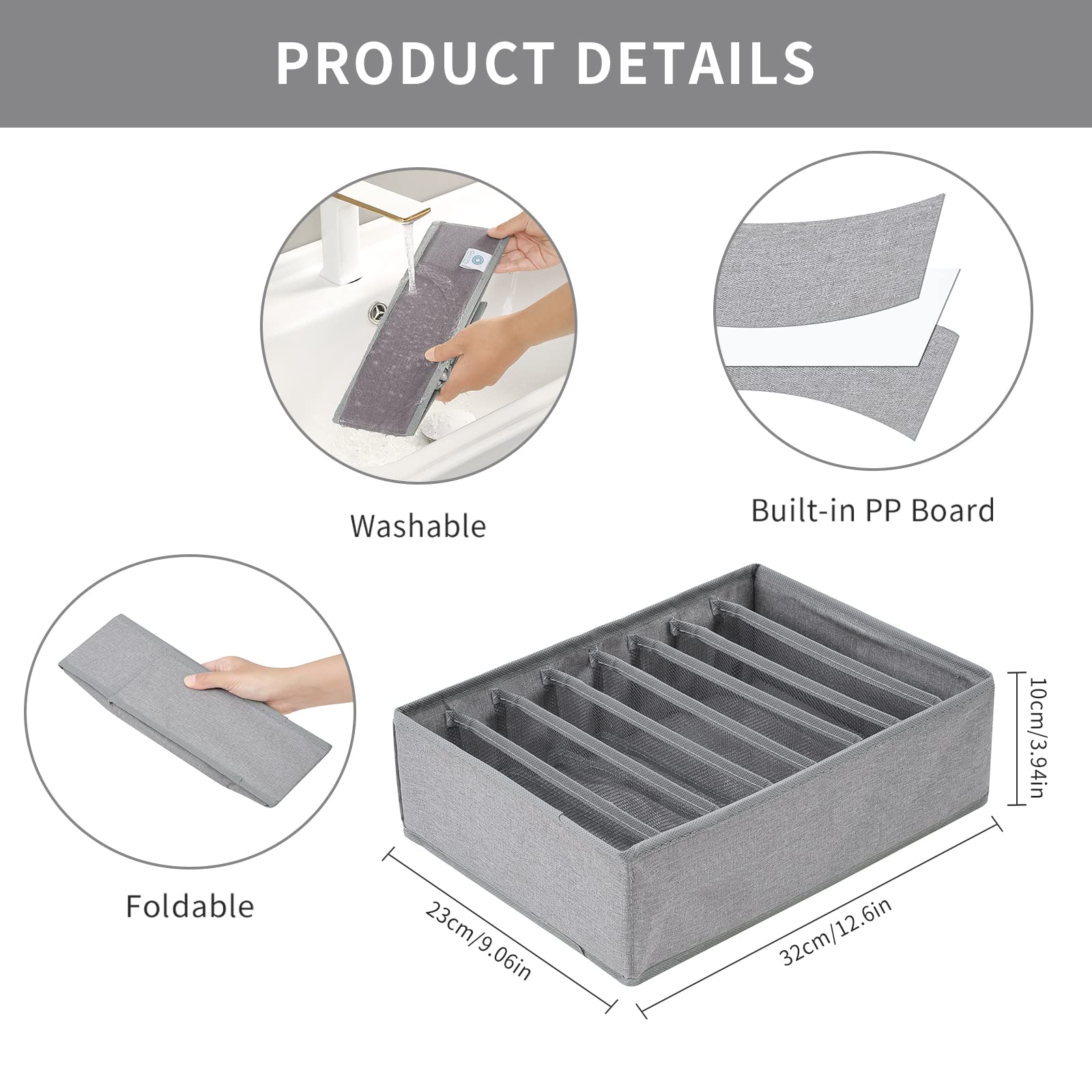 Qozary 4 Pack Drawer Organizers for Clothing, 8 Grids Foldable Closet Organizers and Storage Bins for Bedroom, Dresser Organizer
