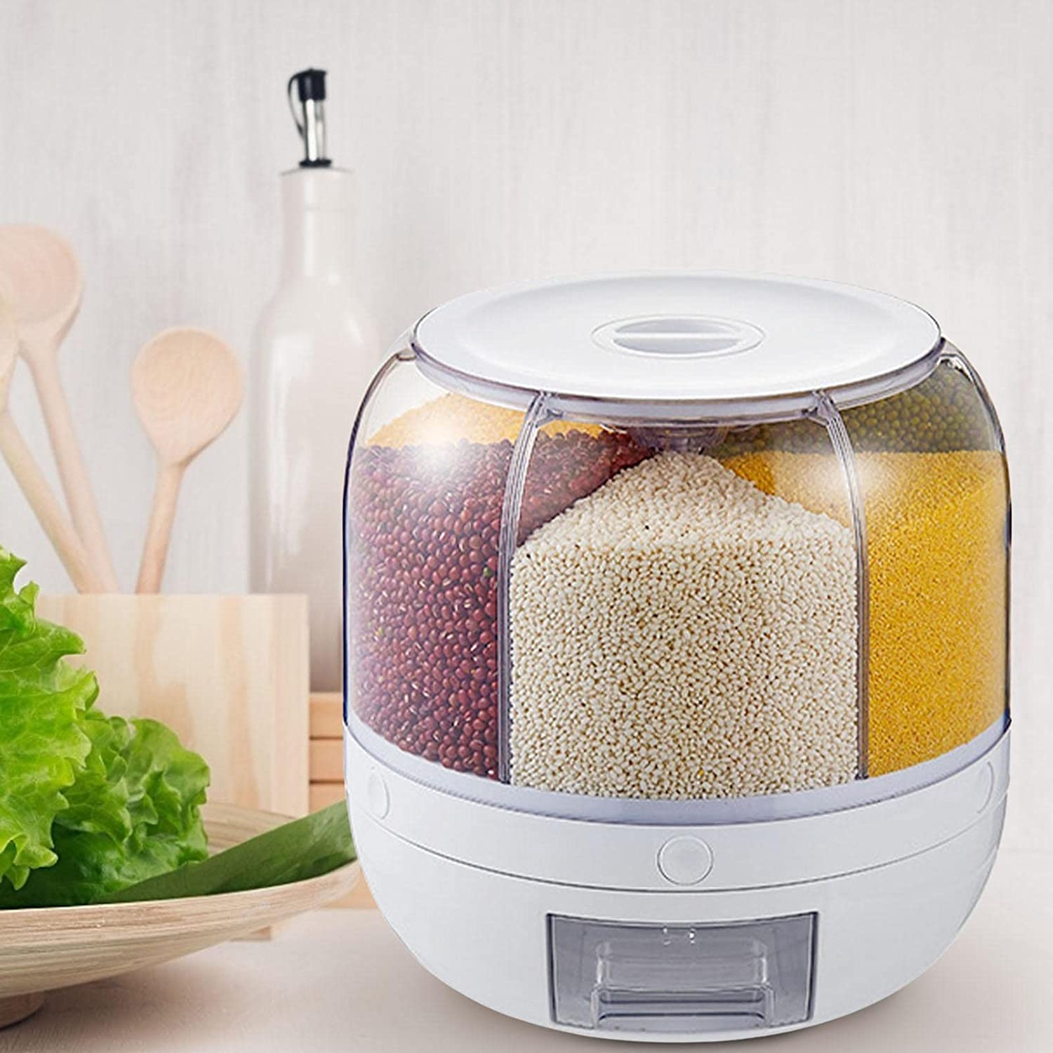 Olpad 6Grid Rotating Food Dispenser  Rice Bucket Storage Tank, Cereal Dispenser, Stackable Containers, OneClick Picking (Roun