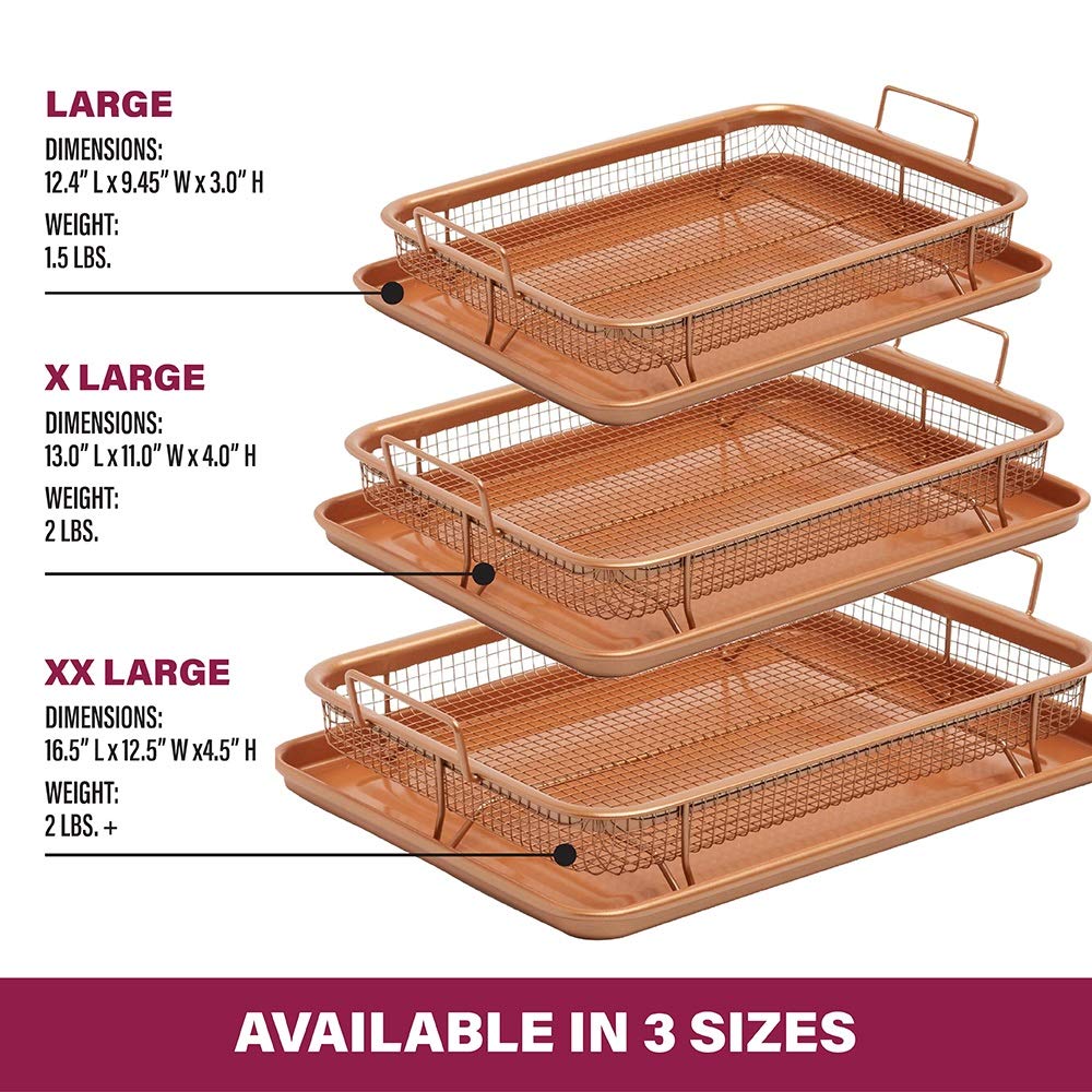 Gotham Steel Air Fryer Tray, 2 Piece Nonstick Copper Crisper Air Fry Basket For Convection Oven, Also Great For Baking & Crispy
