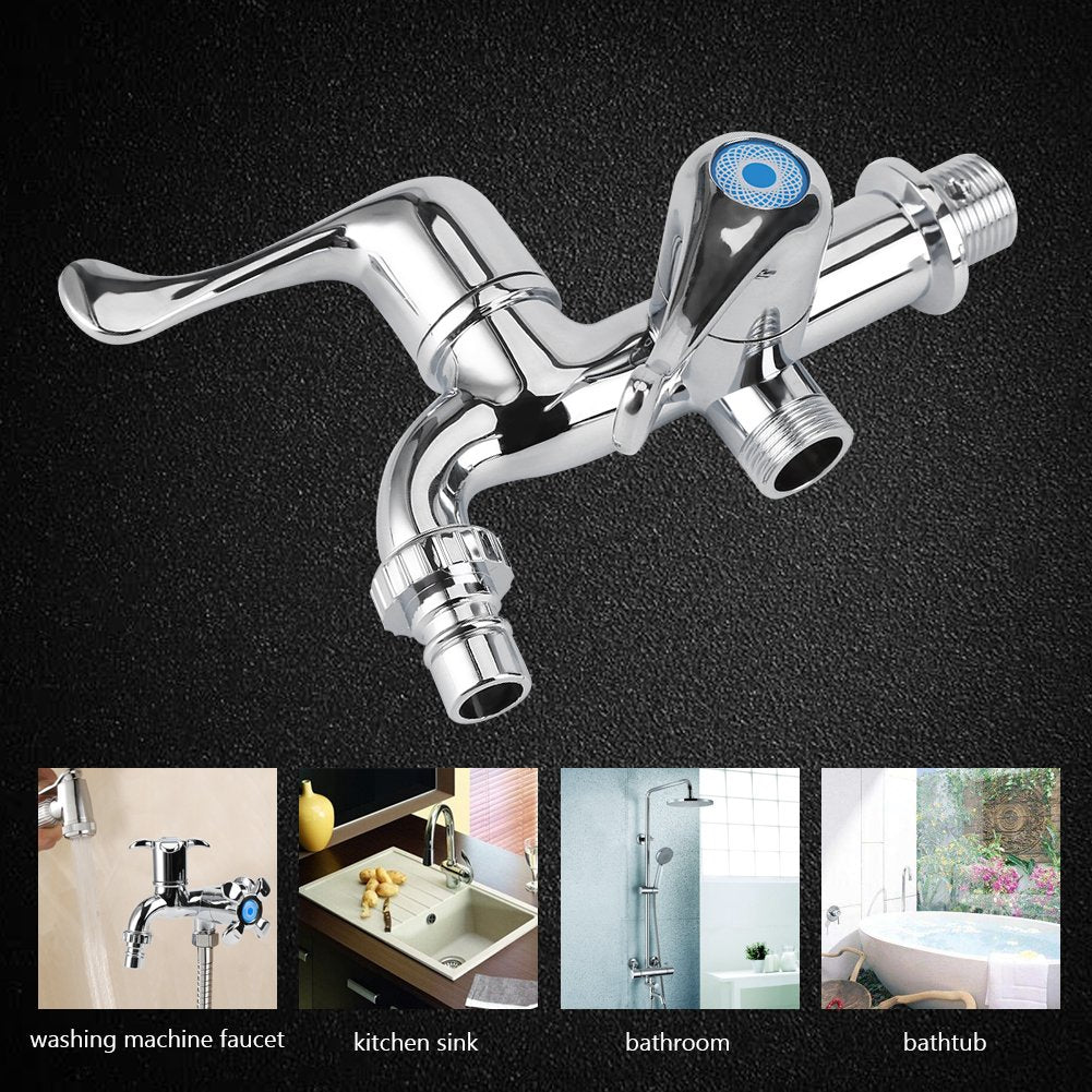 Fdit Water Tap Faucet Sink Basin Single Cooler Mixer Tap Double Spout Double Switch For Washing Machine Kitchen Sink Garden (Tai