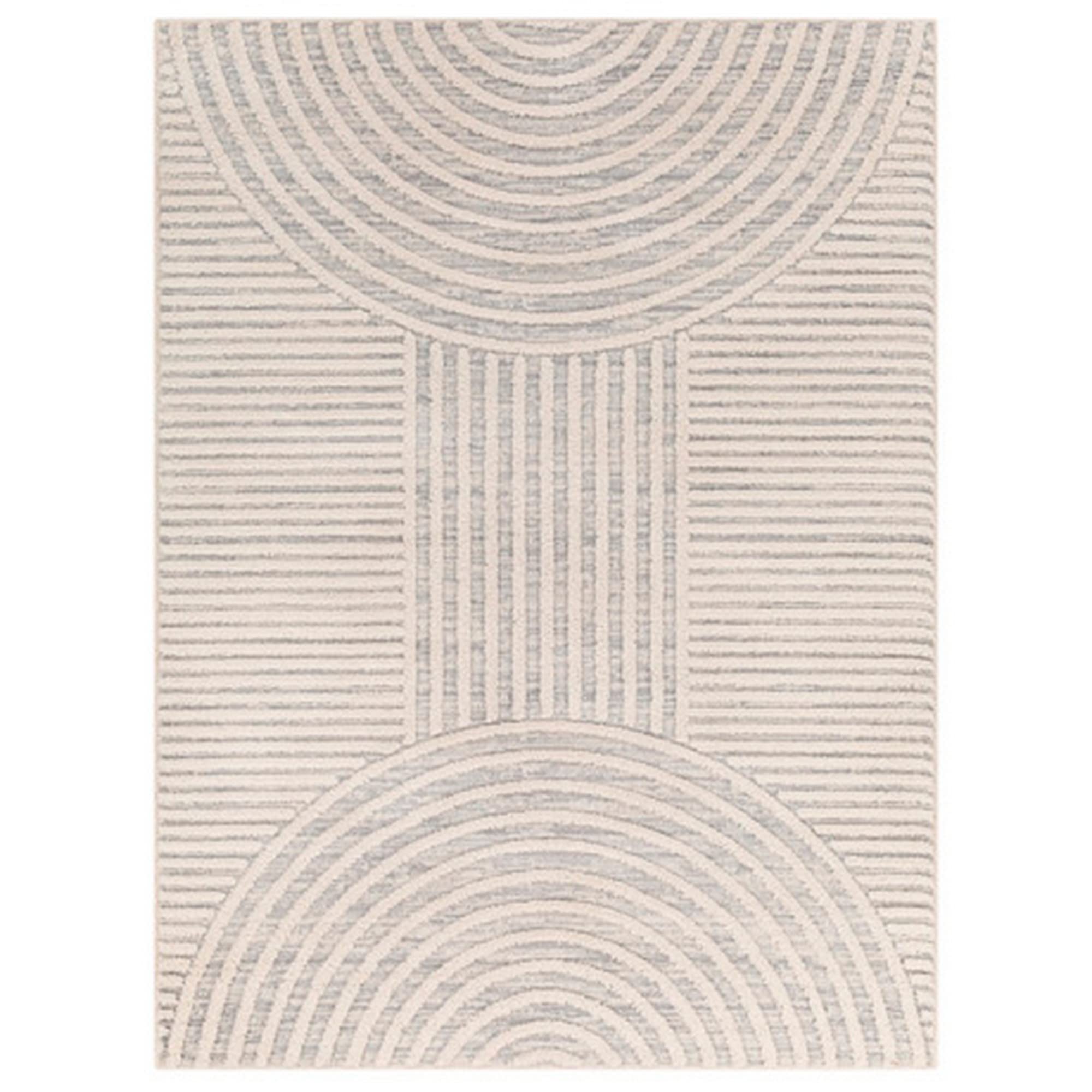 Benjara 5 x 7 Modern Area Rug, Simple Geometric Design, Soft Fabric, Gray and Cream