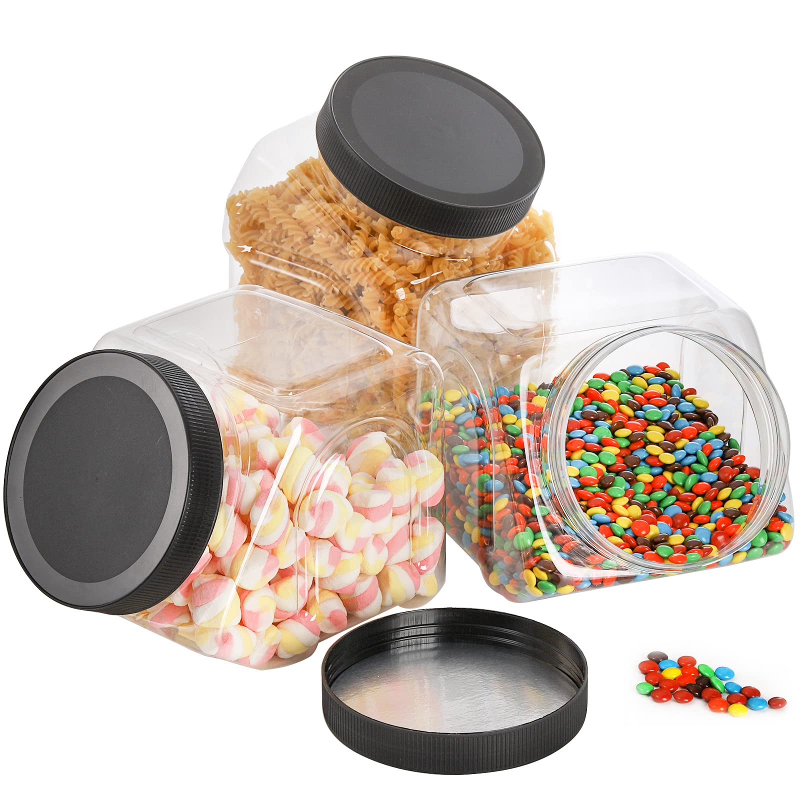 Frcctre 3 Pack Plastic Candy Jar With Lids, 98 Oz Clear Cookie Jar For Kitchen Counter, Wide Mouth Candy Buffet Containers Bulk-