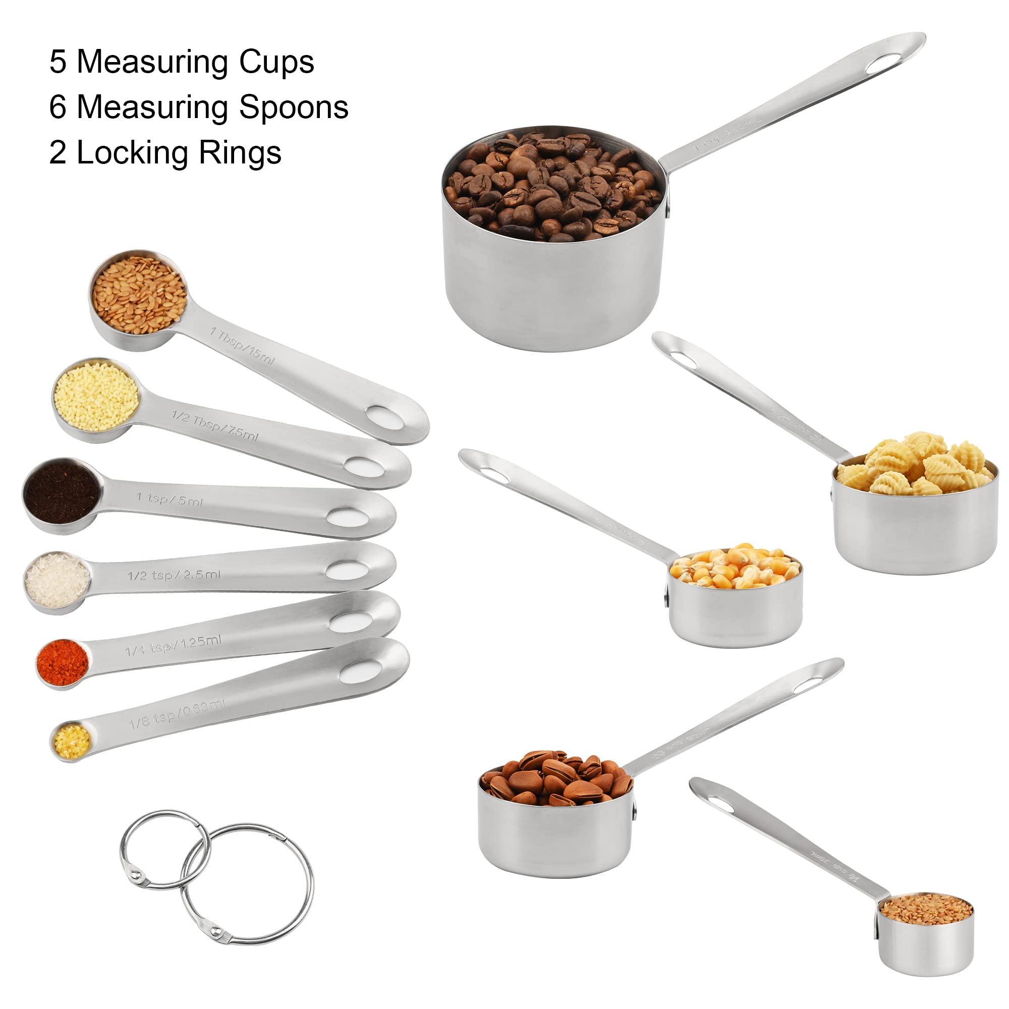 Viwehots Measuring Cups And Spoons Set 11, 18/8 Stainless Steel Measuring Cups And Spoons For Dry & Liquid, 5 Us & Metric Measin