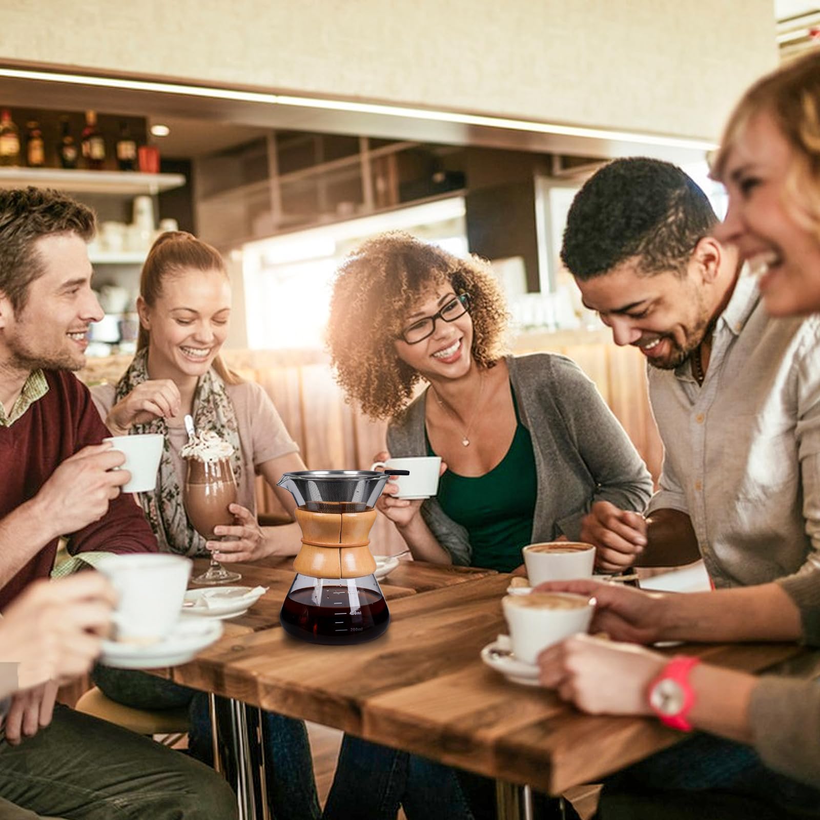 Cofisuki Pour Over Coffee Maker With Reusable Stainless Steel Drip Filter, Lead-Free Borosilicate Glass Coffee Carafe With Moder