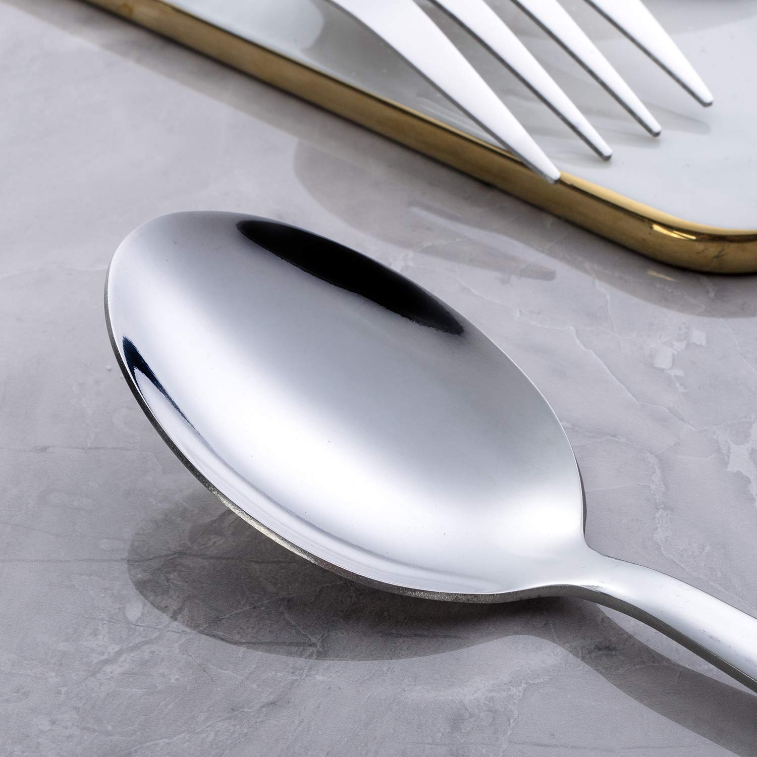 Gogeili Stainless Steel Serving Spoon And Serving Fork Set, Include 3 Large Serving Spoon And 3 Serving Fork, 9.5-Inch Catering