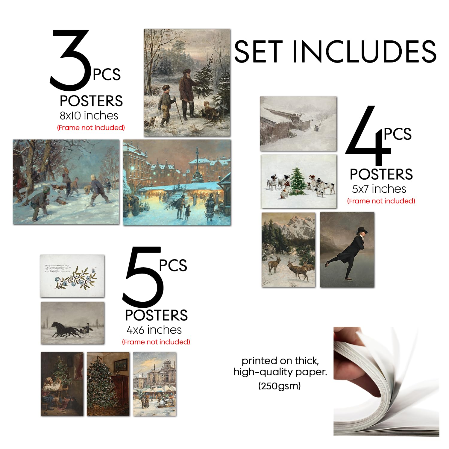 Elegend Vintage Christmas Posters - 12 Pcs, Christmas Prints, Vintage Christmas Wall Art, Winter Landscape Wall Pictures Prints,