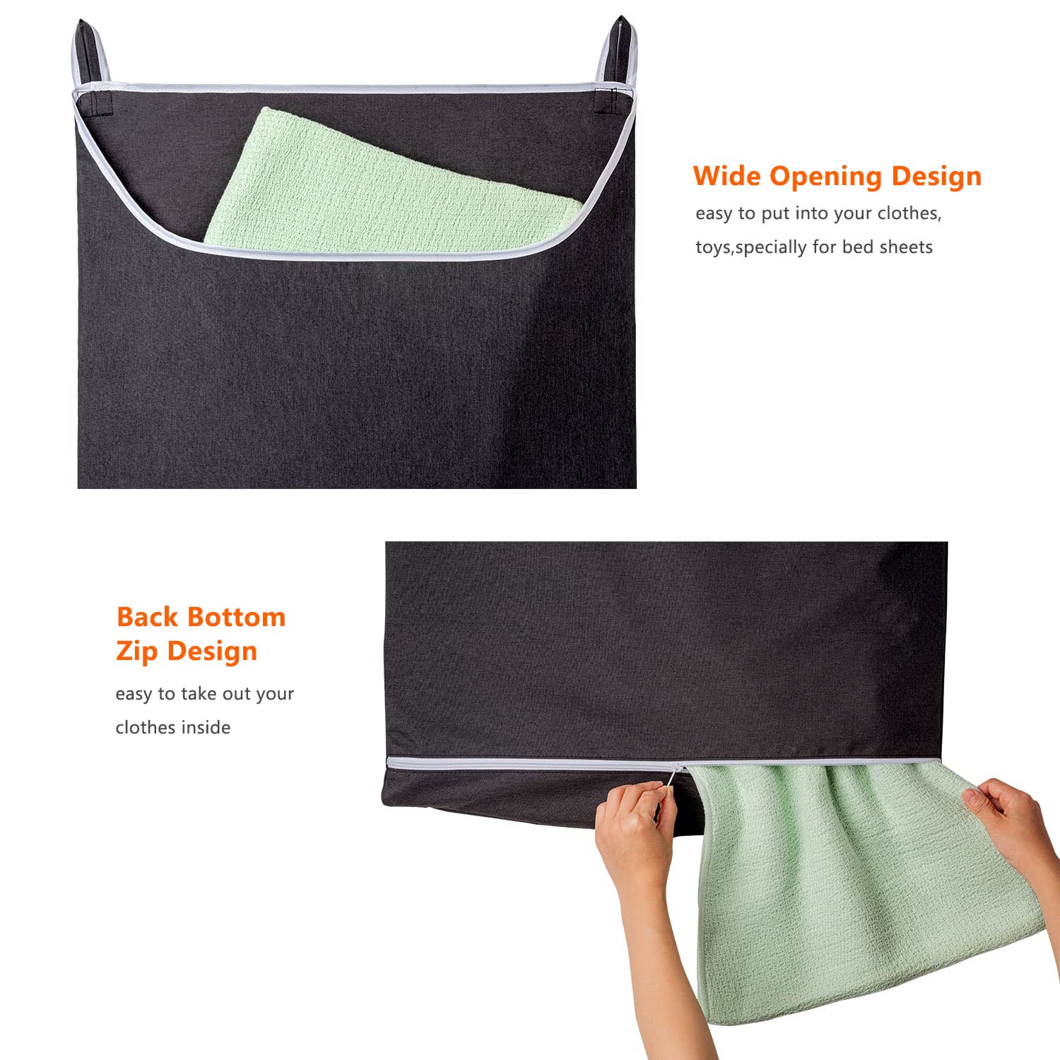 SAVERHO XL Hanging Laundry Hamper Bag  Black Door Hanging Hamper with Large Openging Hanging Laundry Hamper Storage Bag Large Size?36X22 Inch (Black)