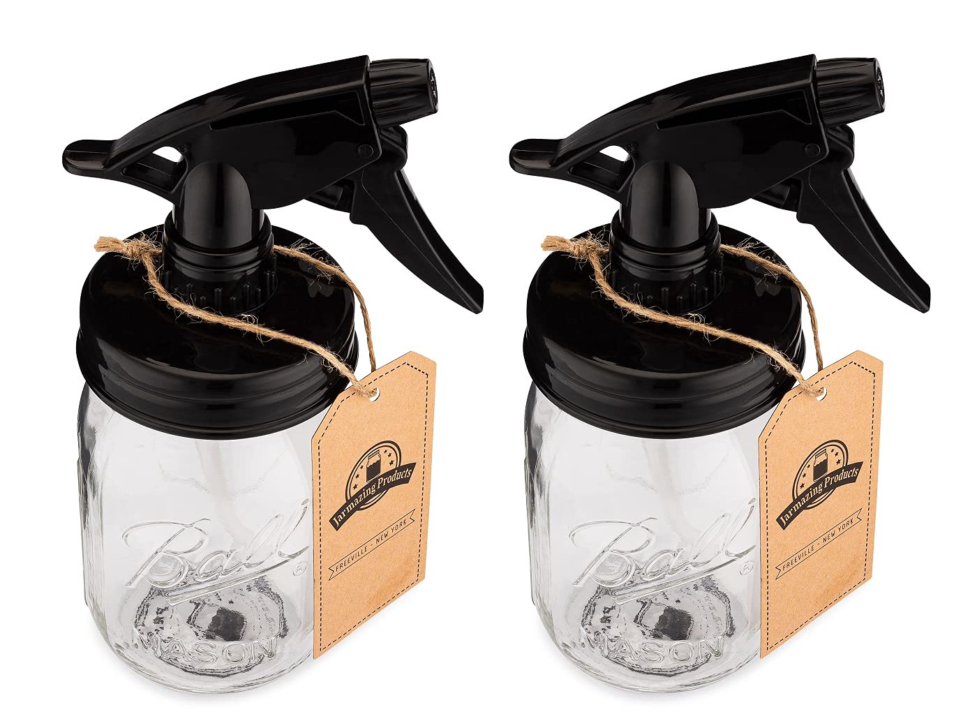 Jarmazing Products Mason Jar Sprayer - Black - With 16 Ounce Ball Mason Jar - 2 Pack!