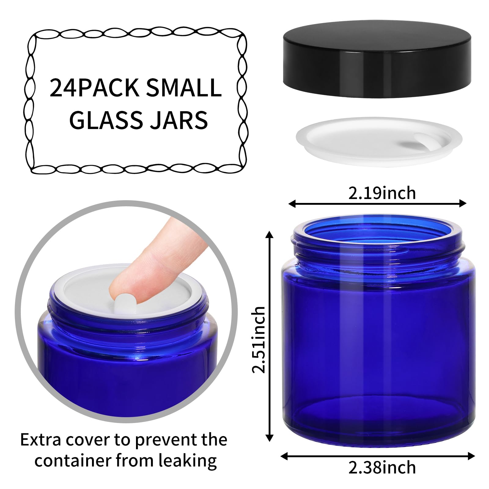 Keywing 4Oz Blue Glass Cosmetic Jars With Black Lids, 24 Pack Empty Small Glass Jars With Inner Liners For Cream, Lotion, Ointme