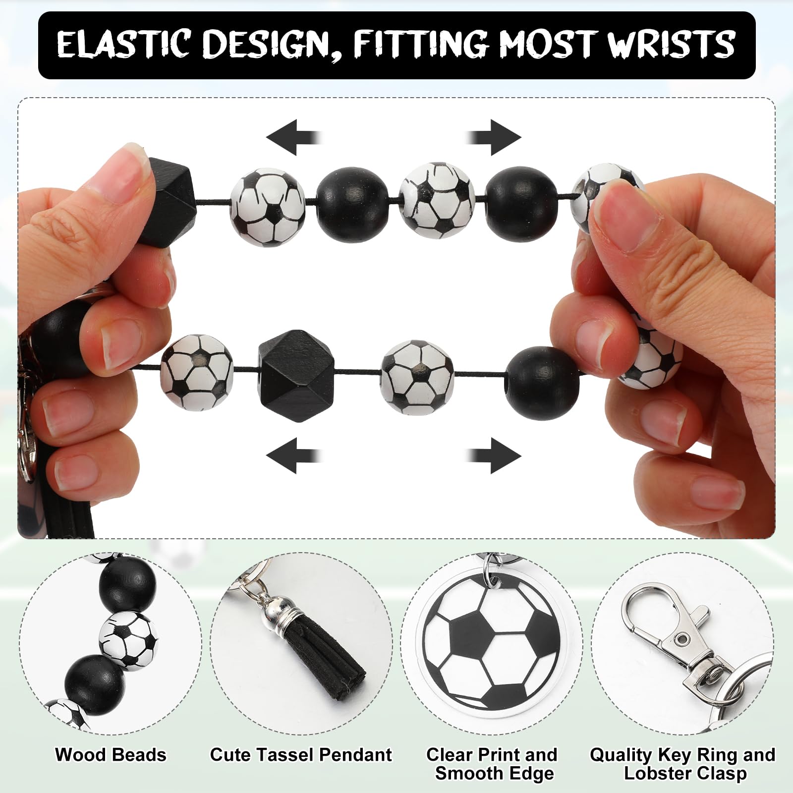 Siifert 20 Pcs Soccer Keychain Team Gifts Wood Bead Sports Charm Wristlet Bracelets For Student Back To School Coach Teacher