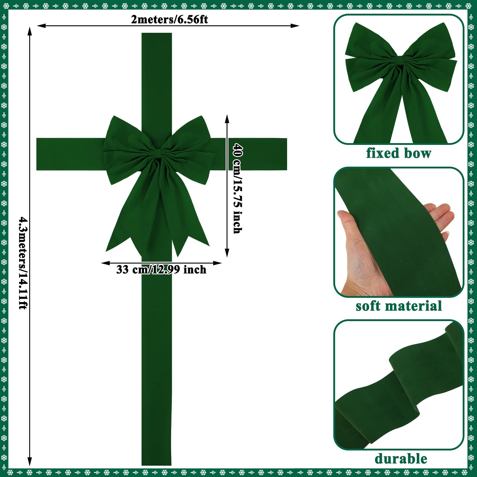 Spiareal Large Christmas Front Door Ribbon Bow with LED 14.1ft Velvet Christmas Cabinet Glowing Bows Decorations Xmas Tree Decor