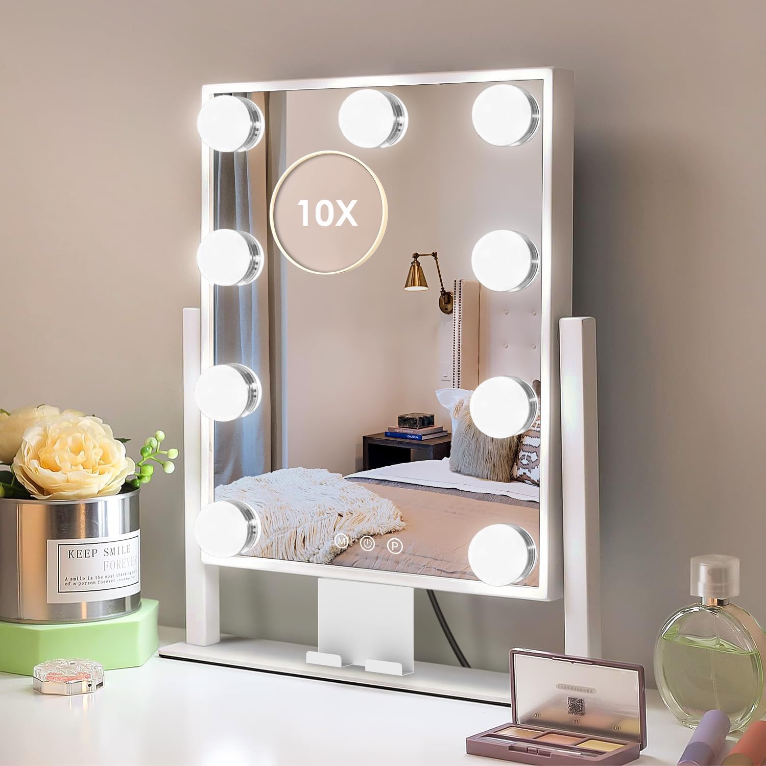 Kottova Makeup Vanity Mirror With Lights,3 Color Modes,Detachable 10X Magnification Mirror,180Rotation,Phone Holder,Small Cute H