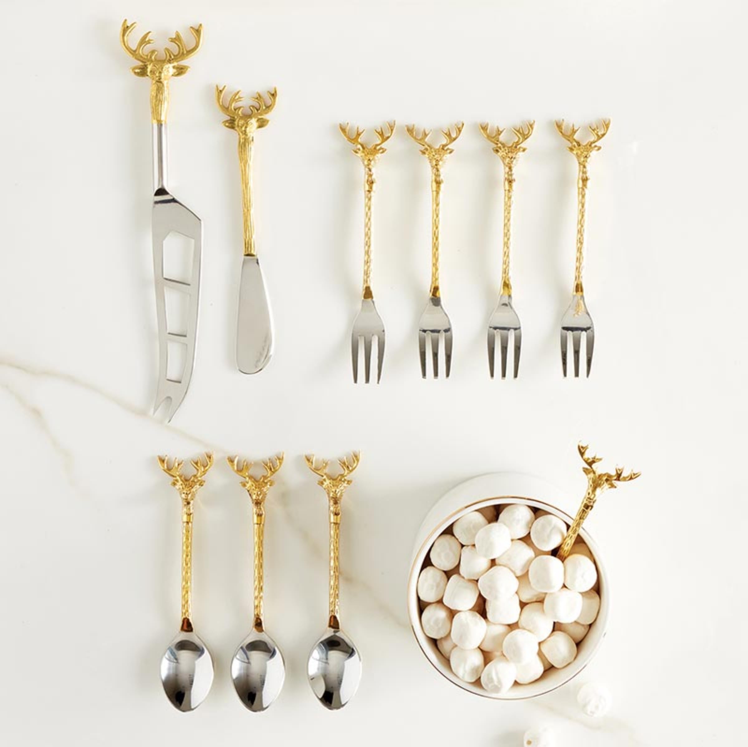 Santa Barbara Design Studio Holiday Charcuterie Accessories Mini Serving Spoons, Set Of 4, Gold/Silver