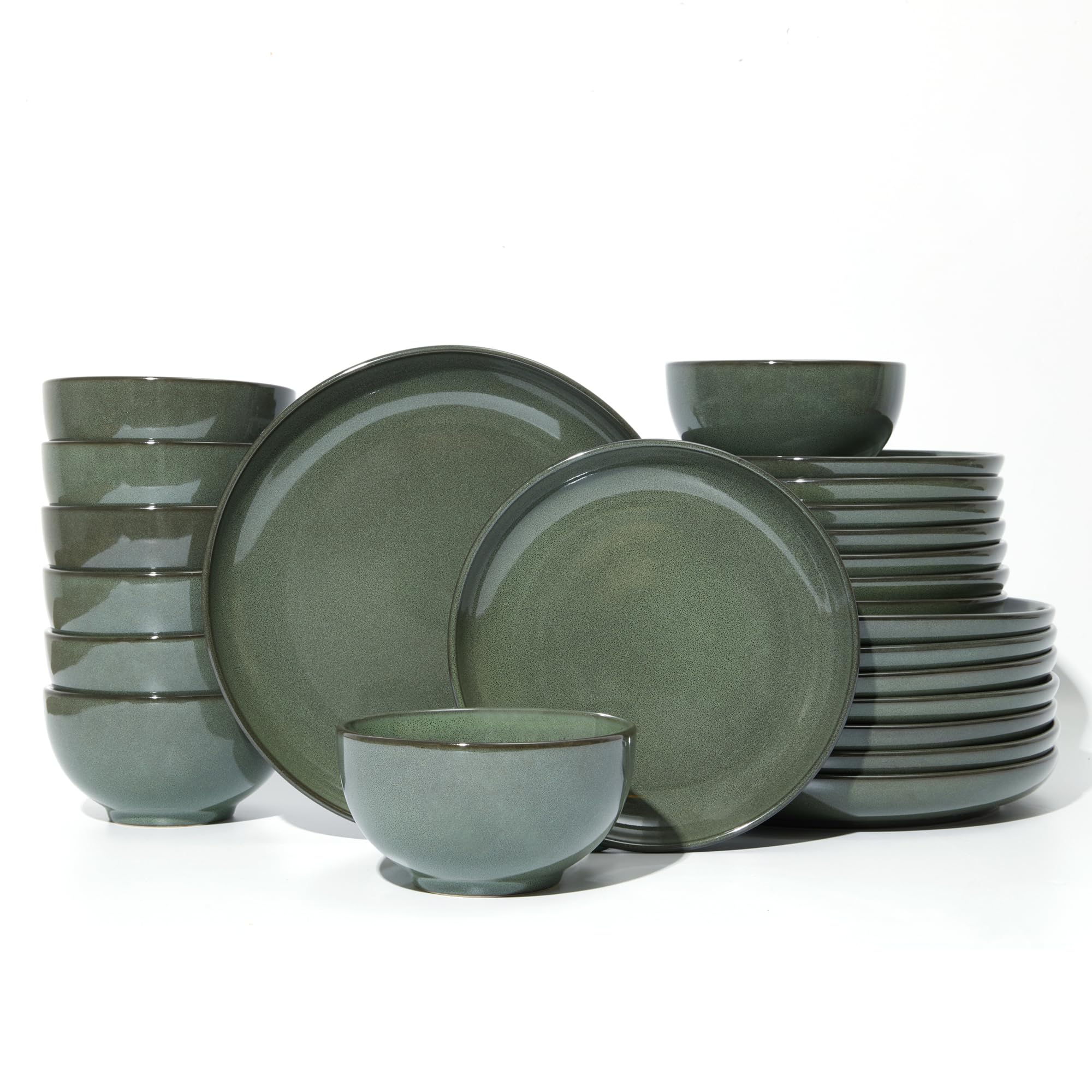 Pokini Plates and Bowls Sets for 8, 24 Piece Dinnerware Set for Large Families & Entertaining, Elegant Design, Dishwasher & Micr