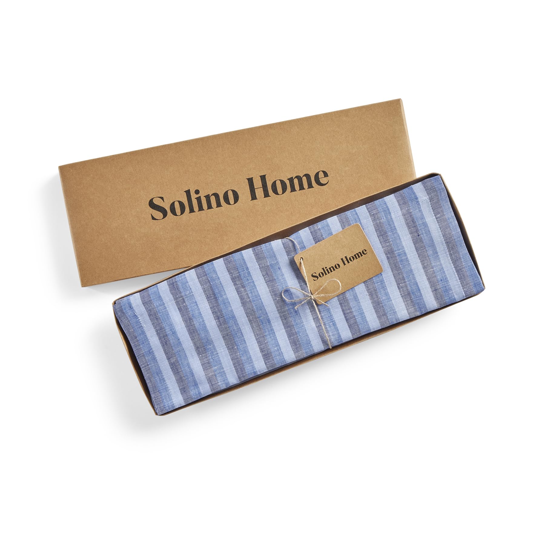 Solino Home Stripe Linen Placemats 19'' L X 14'' W - 100% Pure Linen Bistro Blue Cloth Placemats Set Of 4 - Amalfi Stripe, Washa