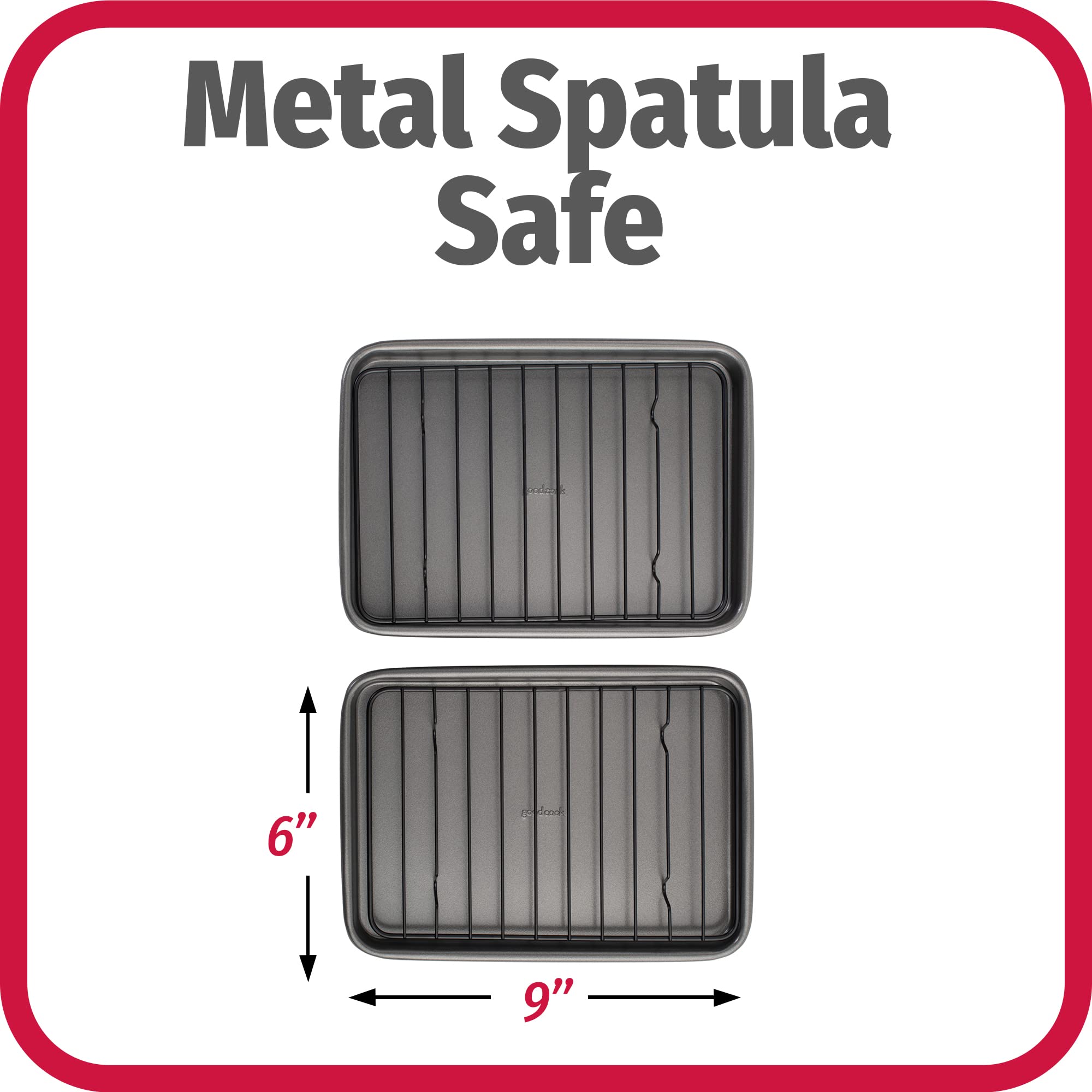 Goodcook Set Of 2 Nonstick Steel 9'' X 6.2'' Toaster Oven Mini Baking Sheets With Racks, Gray (4221)