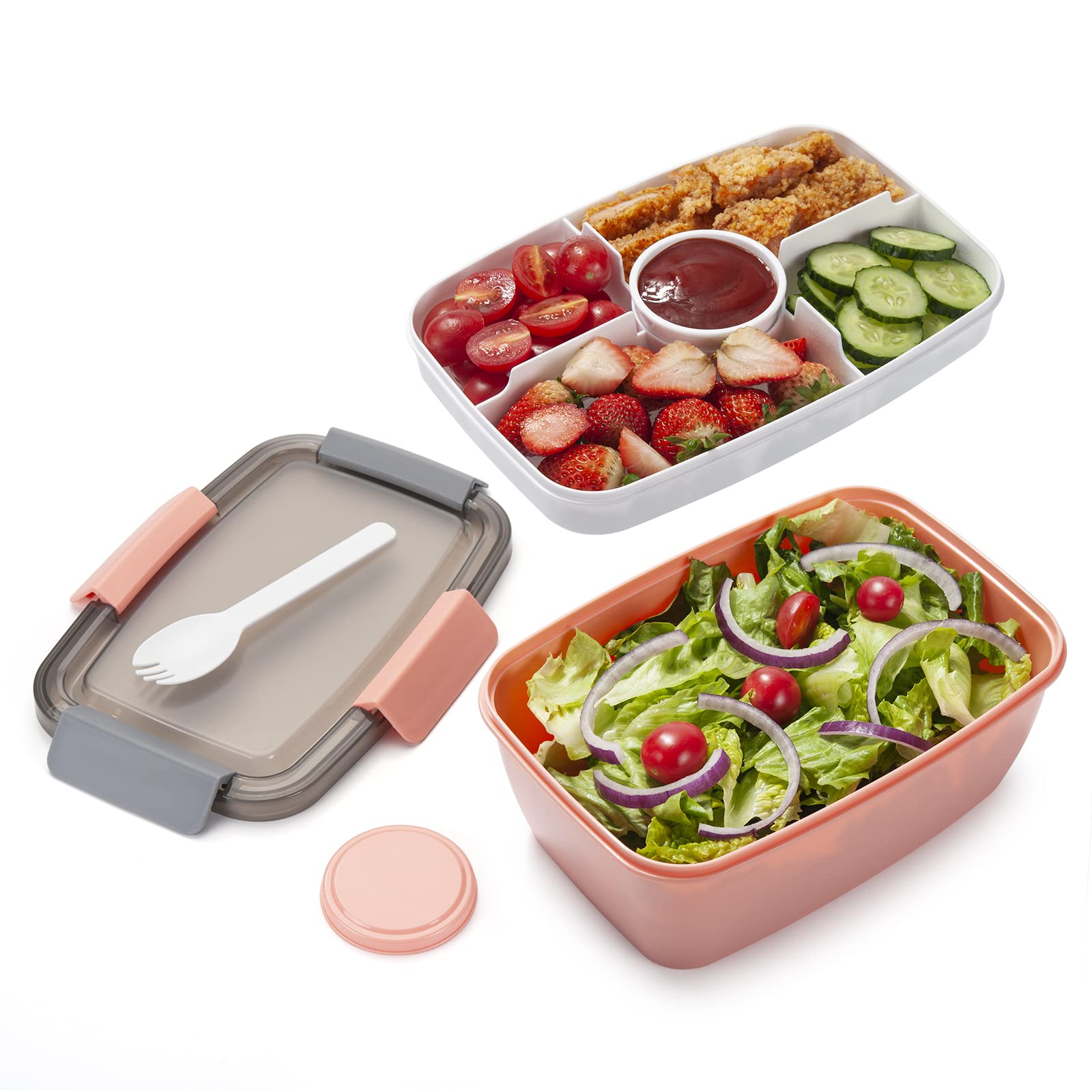 Freshmage Salad Lunch Container To Go, 68-Oz Salad Bowls With 4 Compartments, Salad Dressings Container For Salad Toppings, Snac