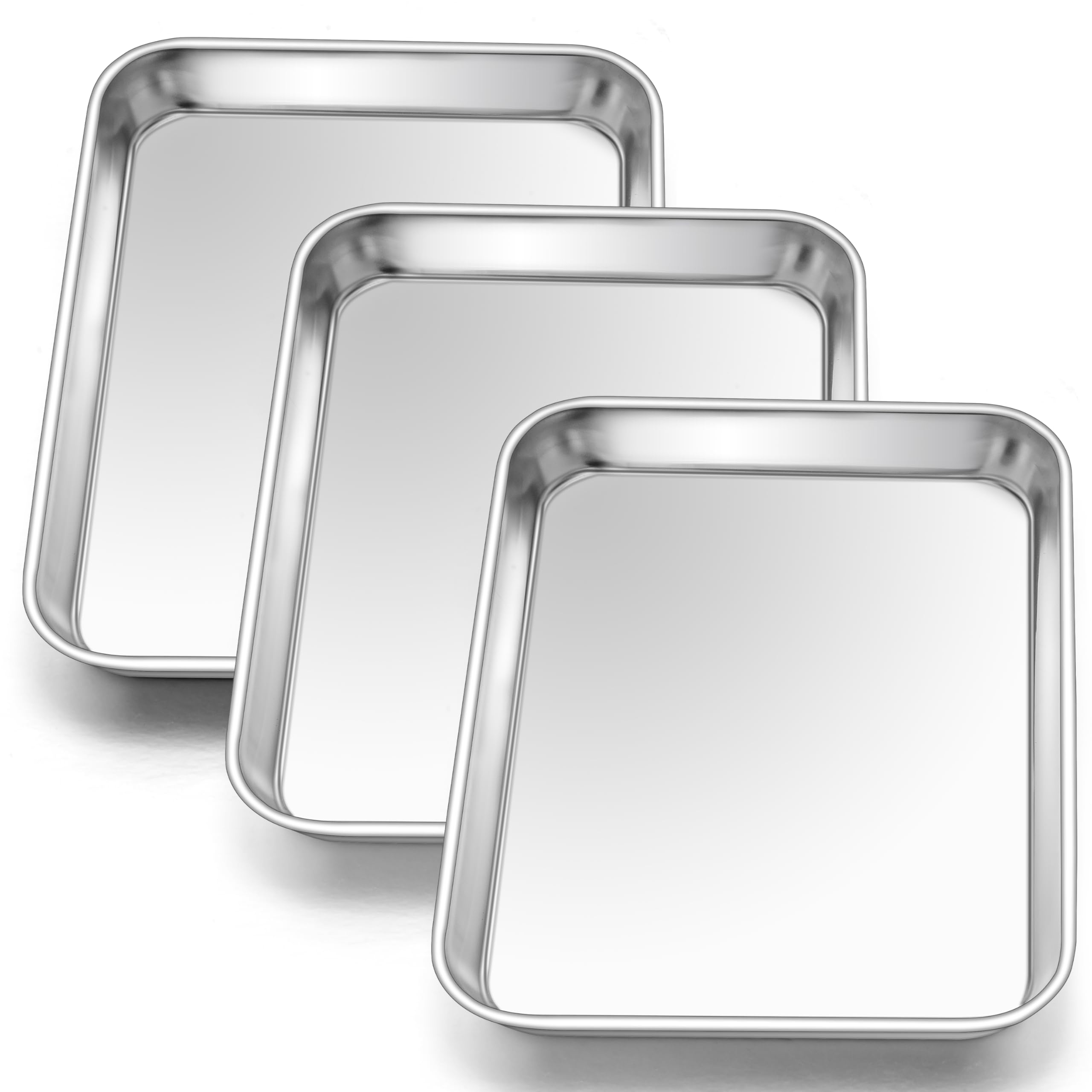 E-far 3 Pack Toaster Oven Trays, 9.4   x7.3    Stainless Steel Small Baking Cookie Sheets, Mini Non-toxic Metal Baking Pans for 