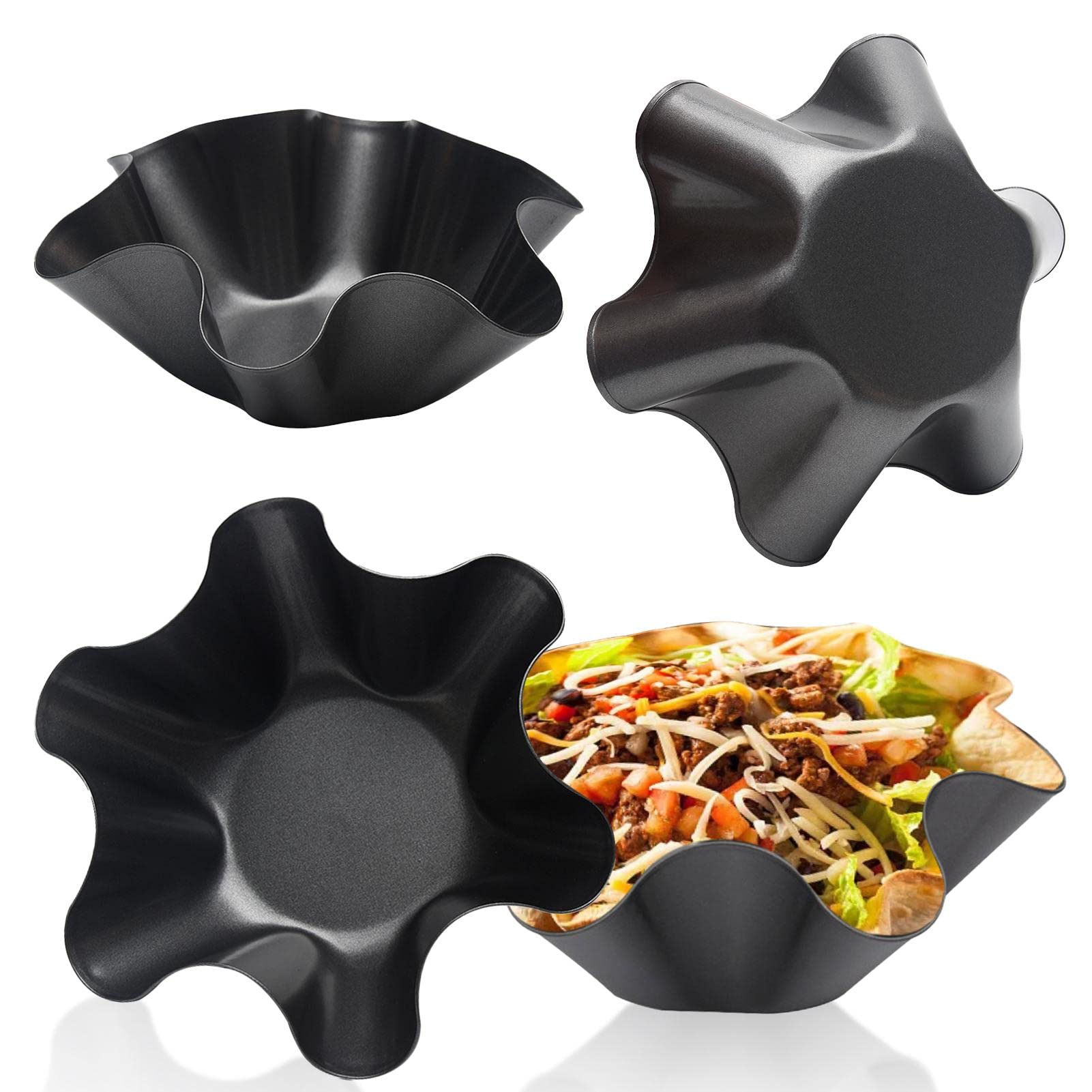 Frandilo 4 Pack Tortilla Pan Set Taco Salad Bowl Maker Molds, Nonstick Large Taco Shell Bowl Tortilla Maker, Carbon Steel Baking