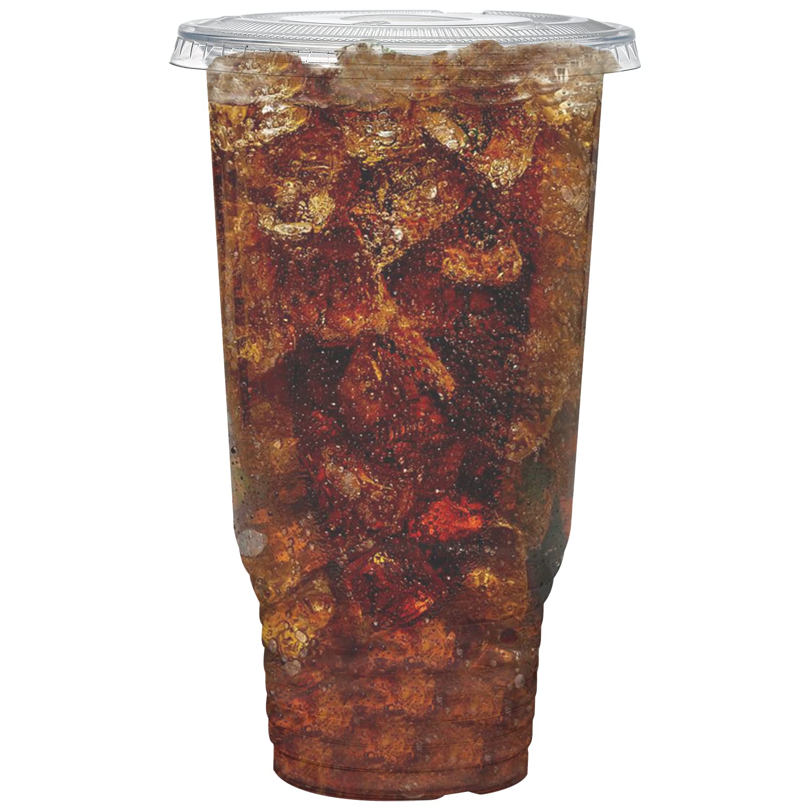 Topzea 50 Pack Clear Plastic Cup With Flat Lid For Iced Coffee, 32Oz Pe Plastic Drinking Cup, Large Disposable Parfait Fruit Cup