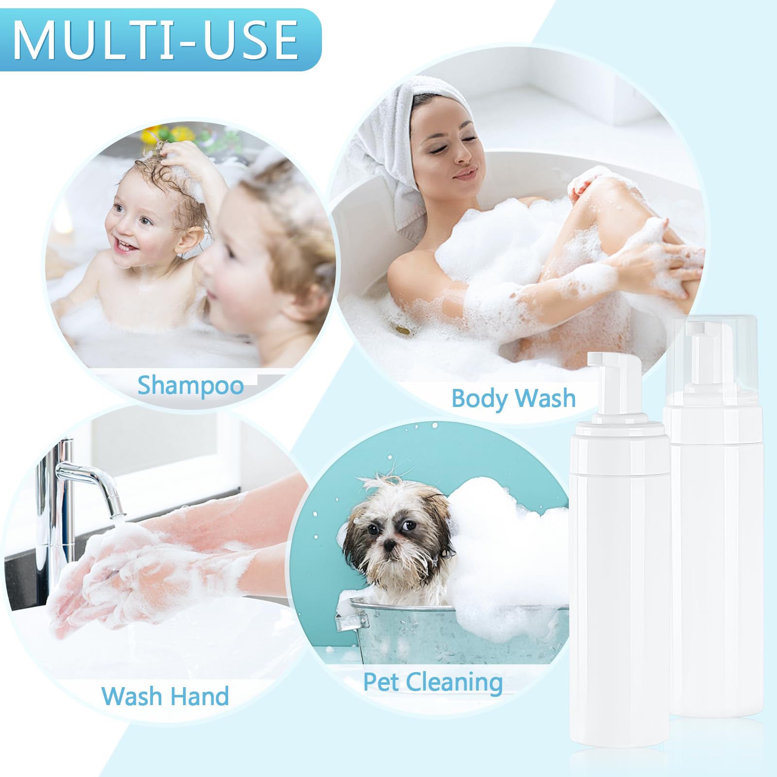 Foam Pump Bottle 200Ml/6.8Oz Empty Plastic Foam Dispenser Pump Bottle Travel Large Refillable Bpa Free Lotion Bottles For Shampo