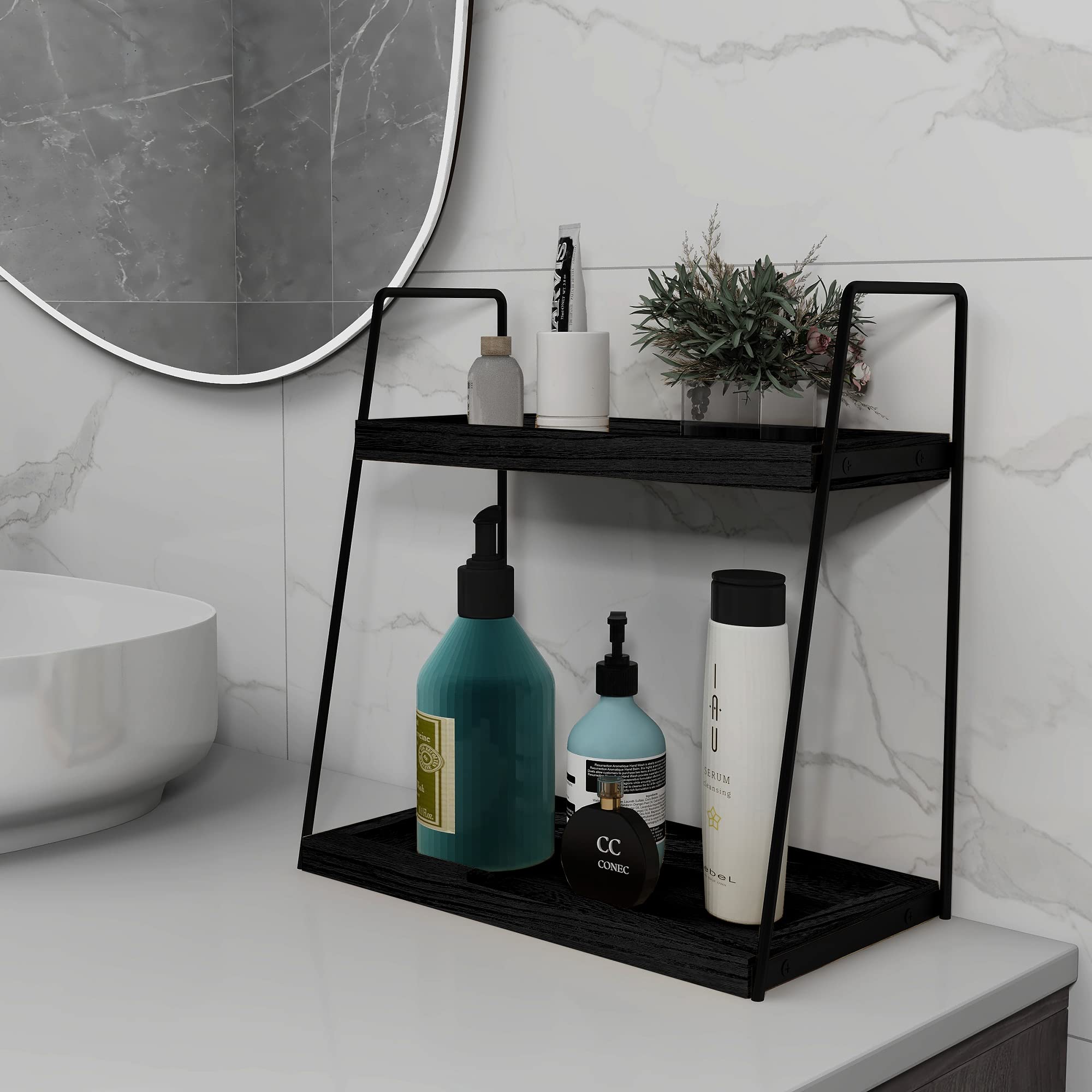 Dorhors 2 Tier Bathroom Countertop Organizer,Wood Bathroom Counter Organizer Shelf,Counter Standing Rack Cosmetic Holder,Kitchen
