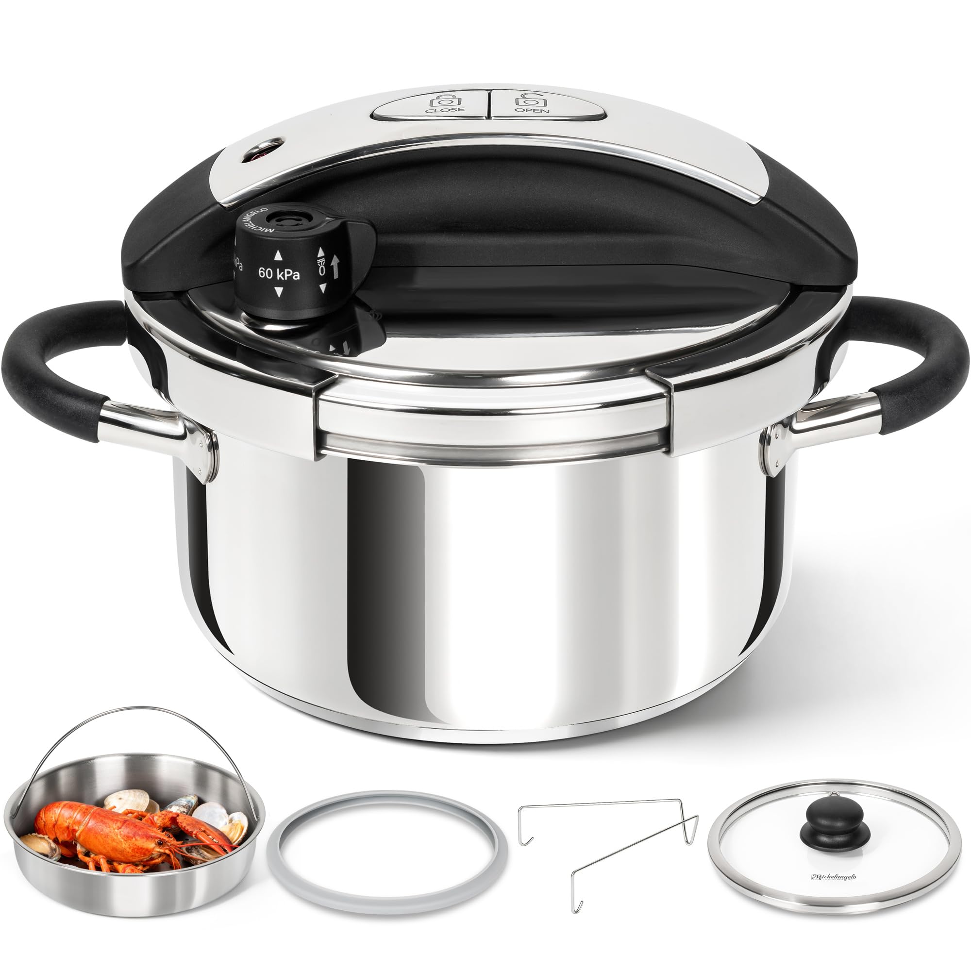 MICHELANGELO 3.2QT Stainless Steel Pressure Cooker, OneTouch Locking Lid