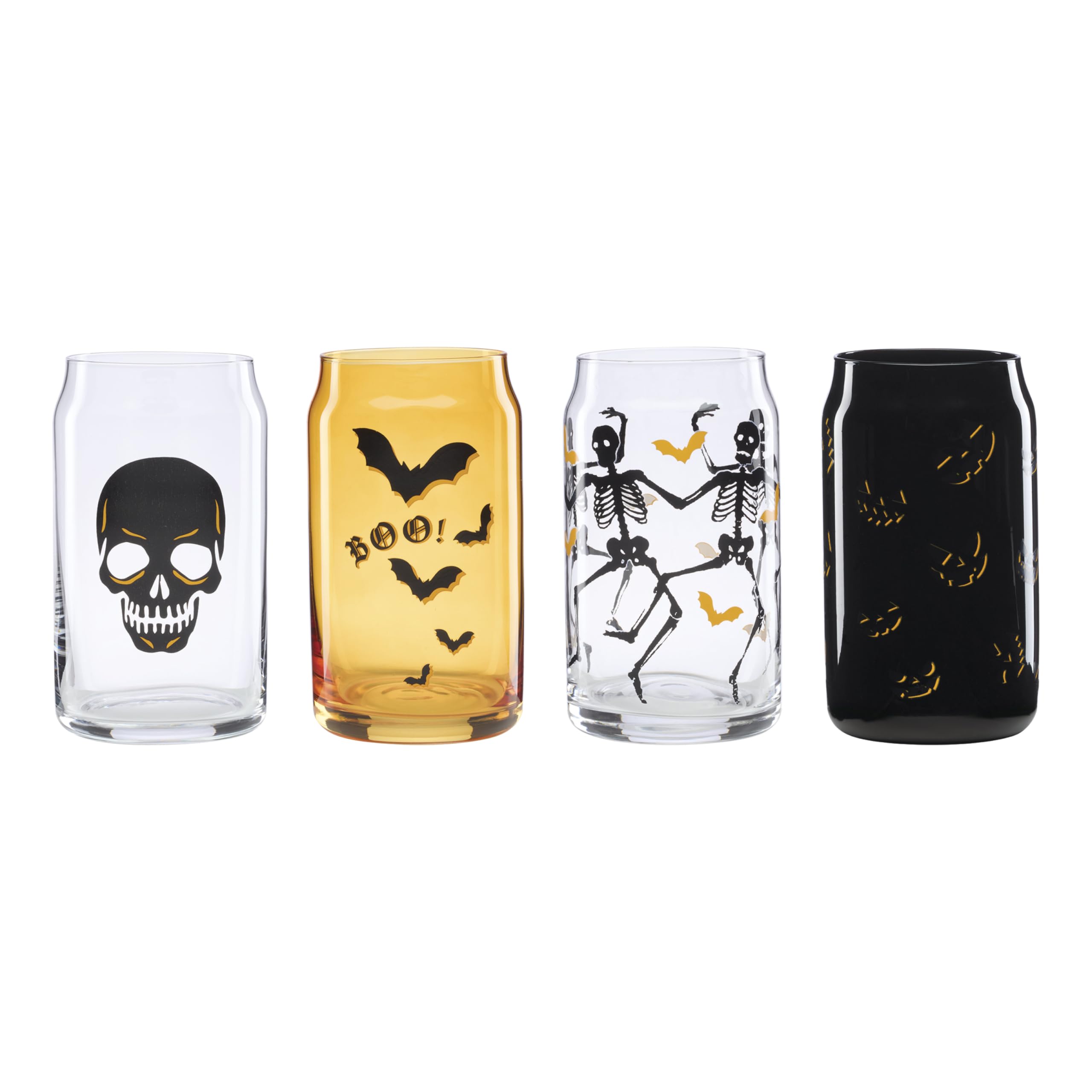 Oneida Barware, Vintro Halloween Can Cooler Glasses, Set of 4, Dishwasher Safe, Made of Glass, Spooky Drinking Glasses Set, Hall