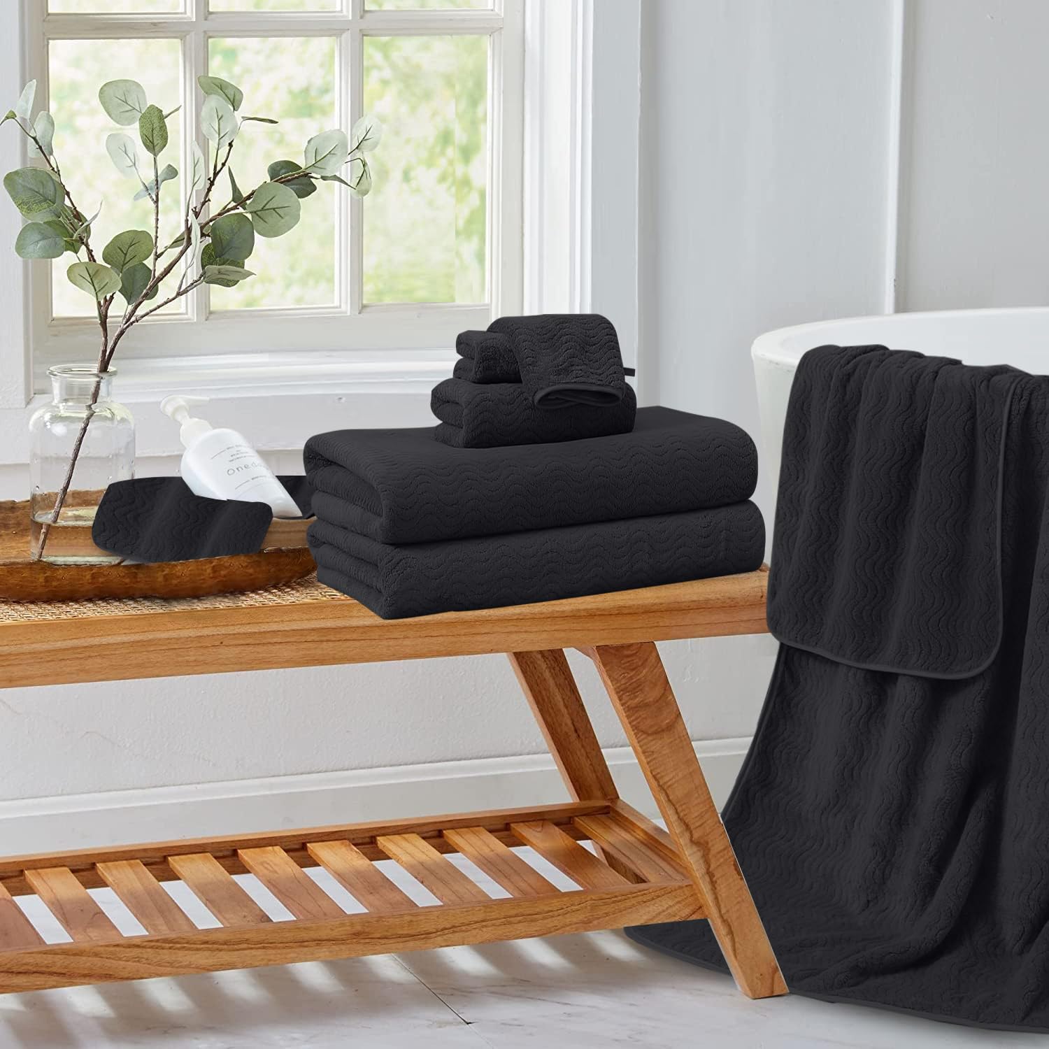 4 Piece Bath Towel Oversized Bath Sheet 35''X70'' Black Bathroom Towel Extra Large Bath Towel Set Highly Absorbent Quick Dry Pre