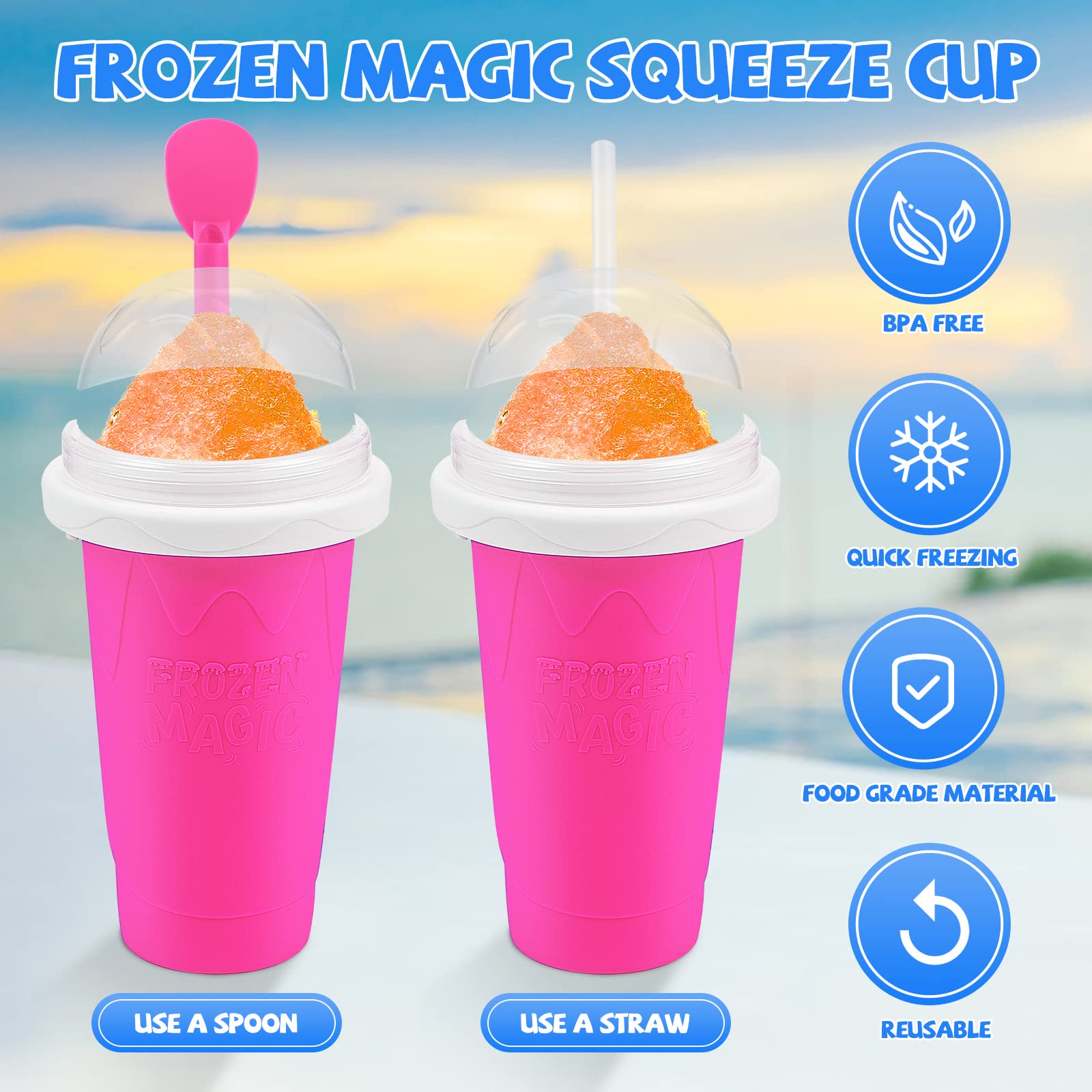 Slushy Maker Cup,Magic Quick Frozen Smoothies Cup, Portable Double Layer Slushy Maker Cup, Slushie Machine With Straw And Spoon,