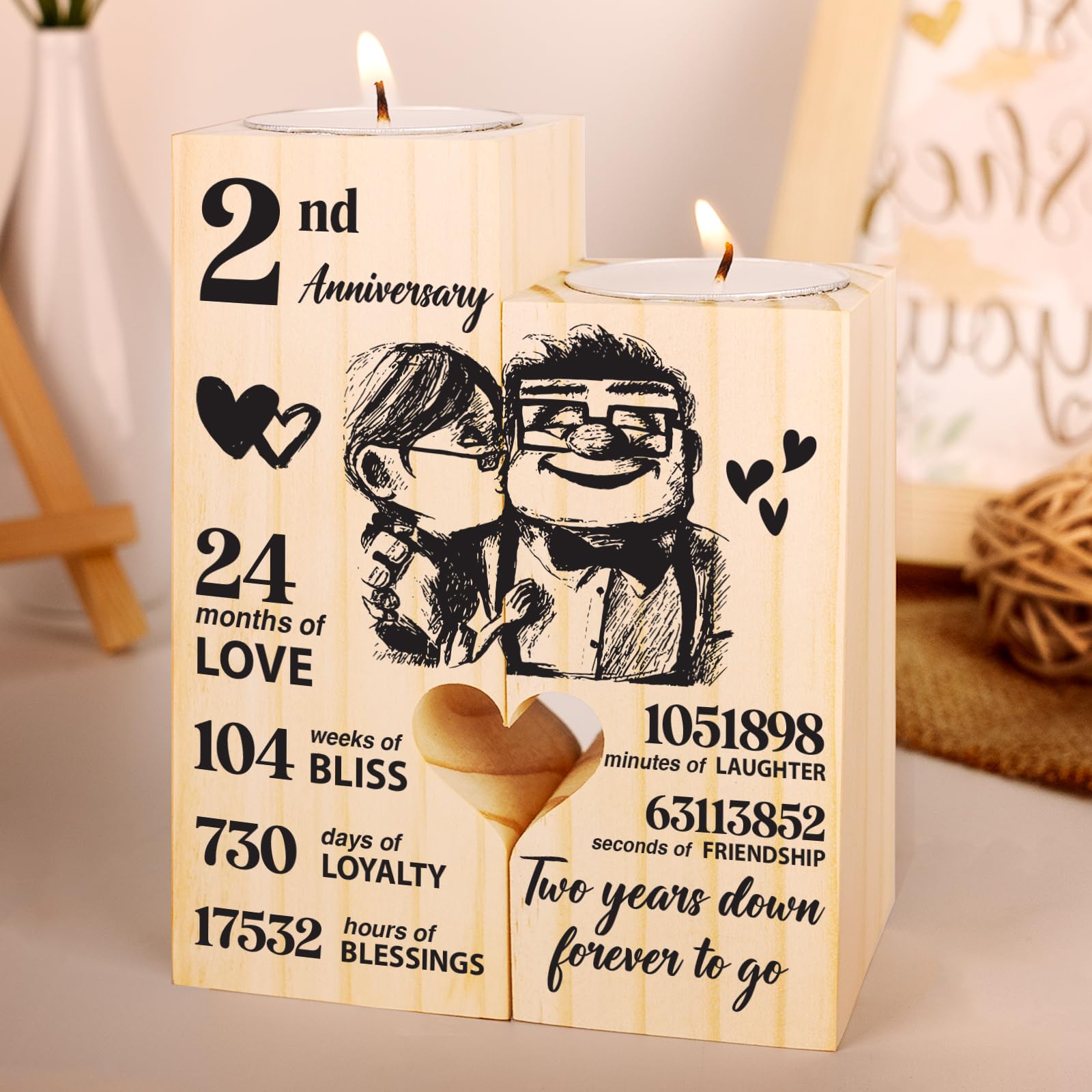2nd Anniversary Wedding Gifts for Wife Girlfriend, Couples Gift Candlestick, Cotton 2nd Wedding Anniversary for Husband Boyfrien