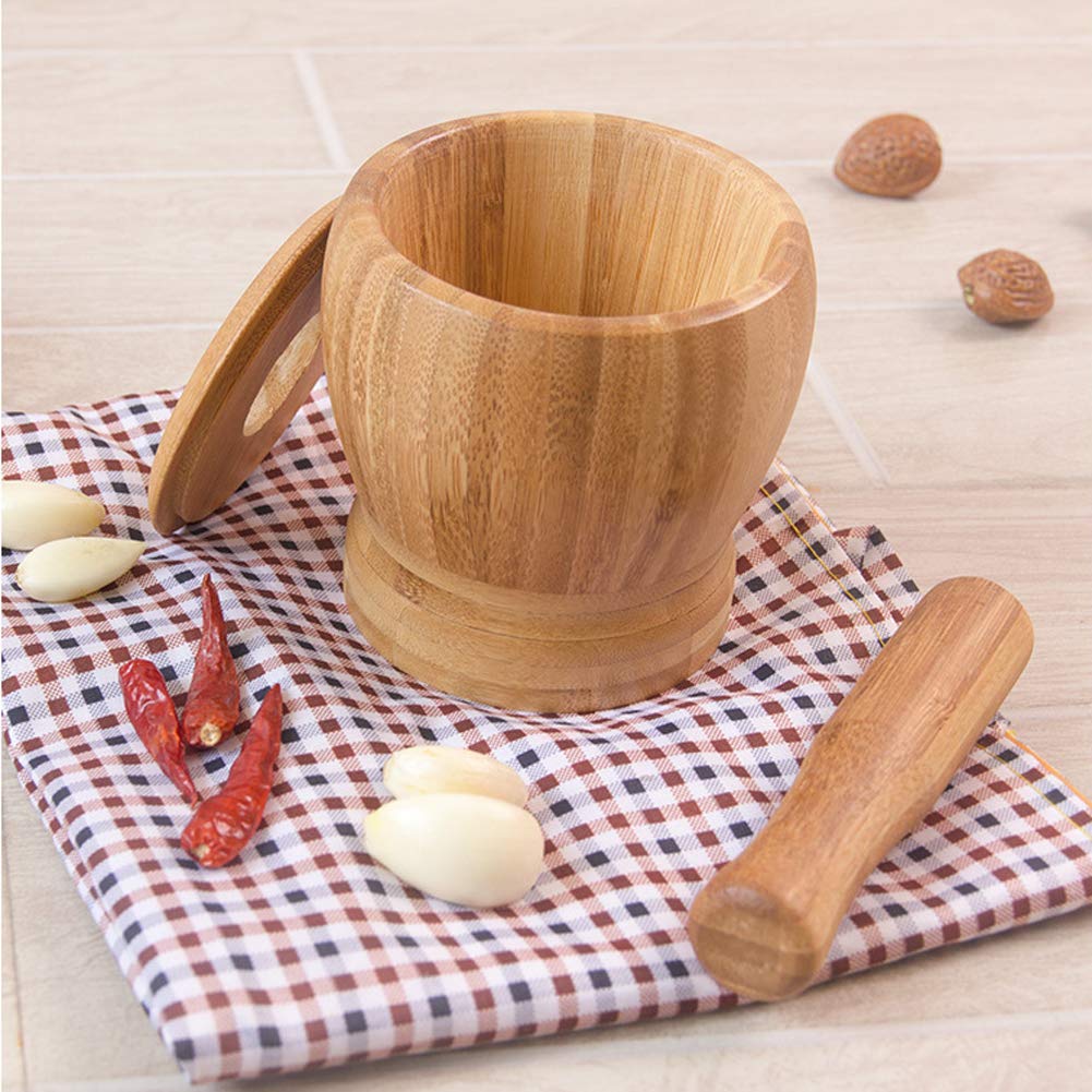 Bamboo Mortar And Pestle Set With Lid Spice Grinder Kitchen Cooking Tools For Herb Spice Mixing Grinding Bowl Kitchenware