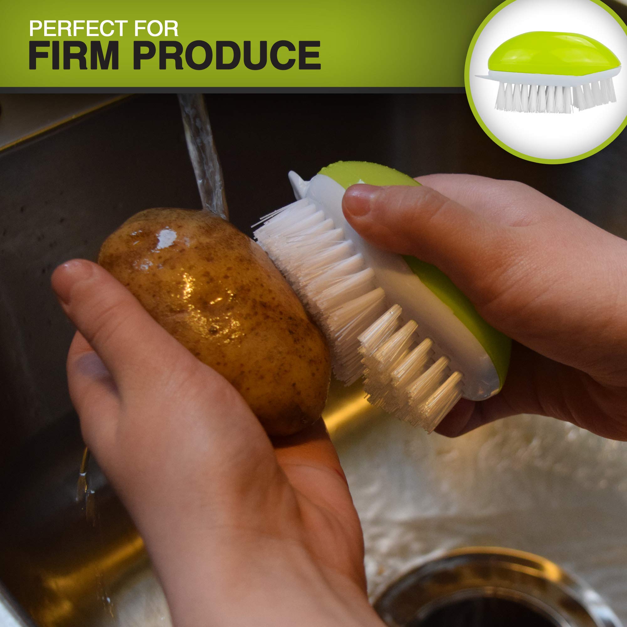 Exultimate Fruit And Vegetable Brush With Stiff And Soft Angled Nylon Bristle Brush - Produce Scrubber Brush - Ergonomic Handle