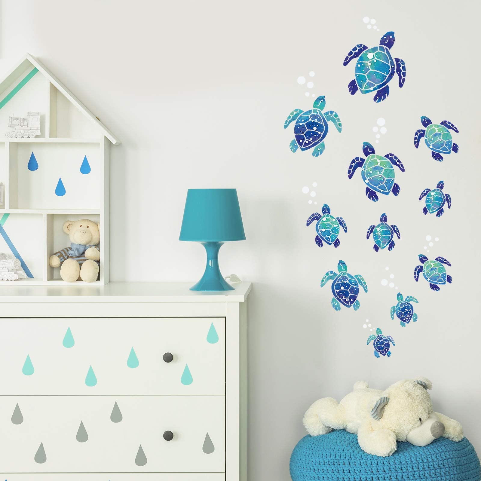 12 Pcs Sea Turtle Wall Decals Ocean Turtle Vinyl Stickers Underwater Bathroom Decals Waterproof Wall Sticker Decoration For Home