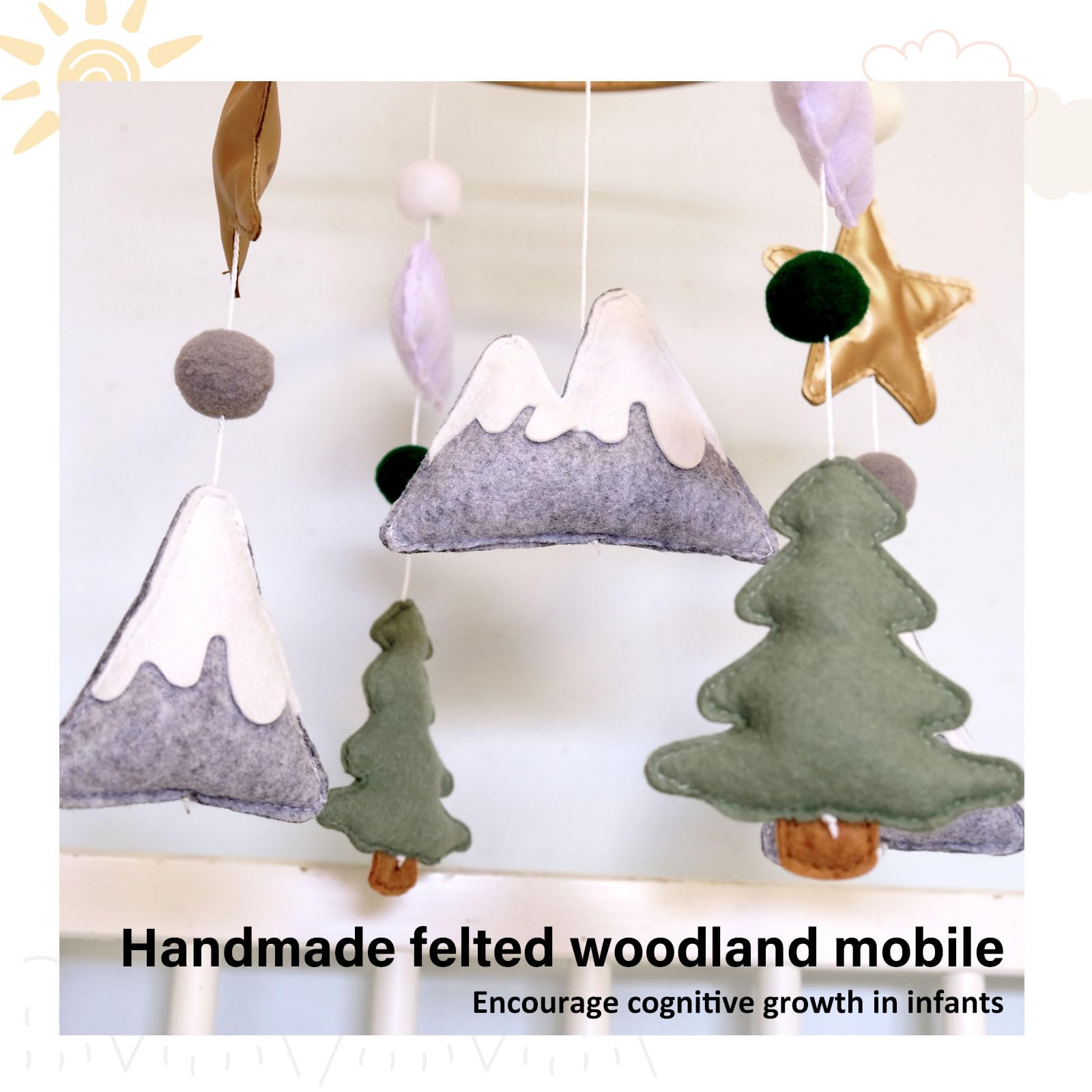 Woodland Baby Crib Mobile, Mountain Mobile for Crib for Boys & Girls, Neutral Nursery Mobile, Baby Shower Gift, with Moon, Trees