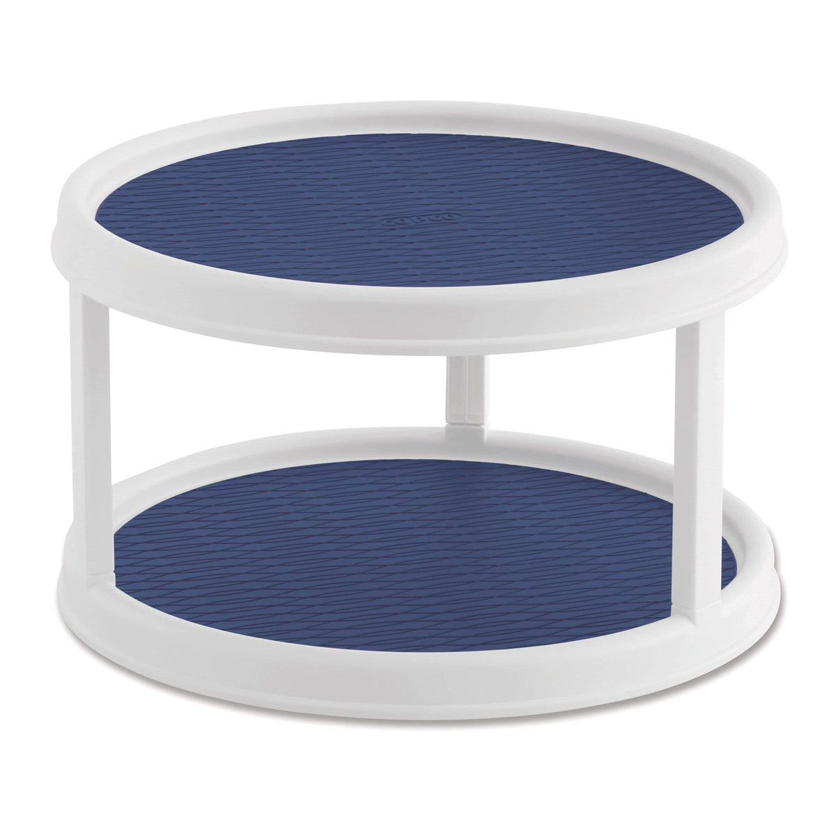 Copco Non-Skid 2 Tier Pantry Cabinet Lazy Susan Turntable, 12-Inch, White/Blue