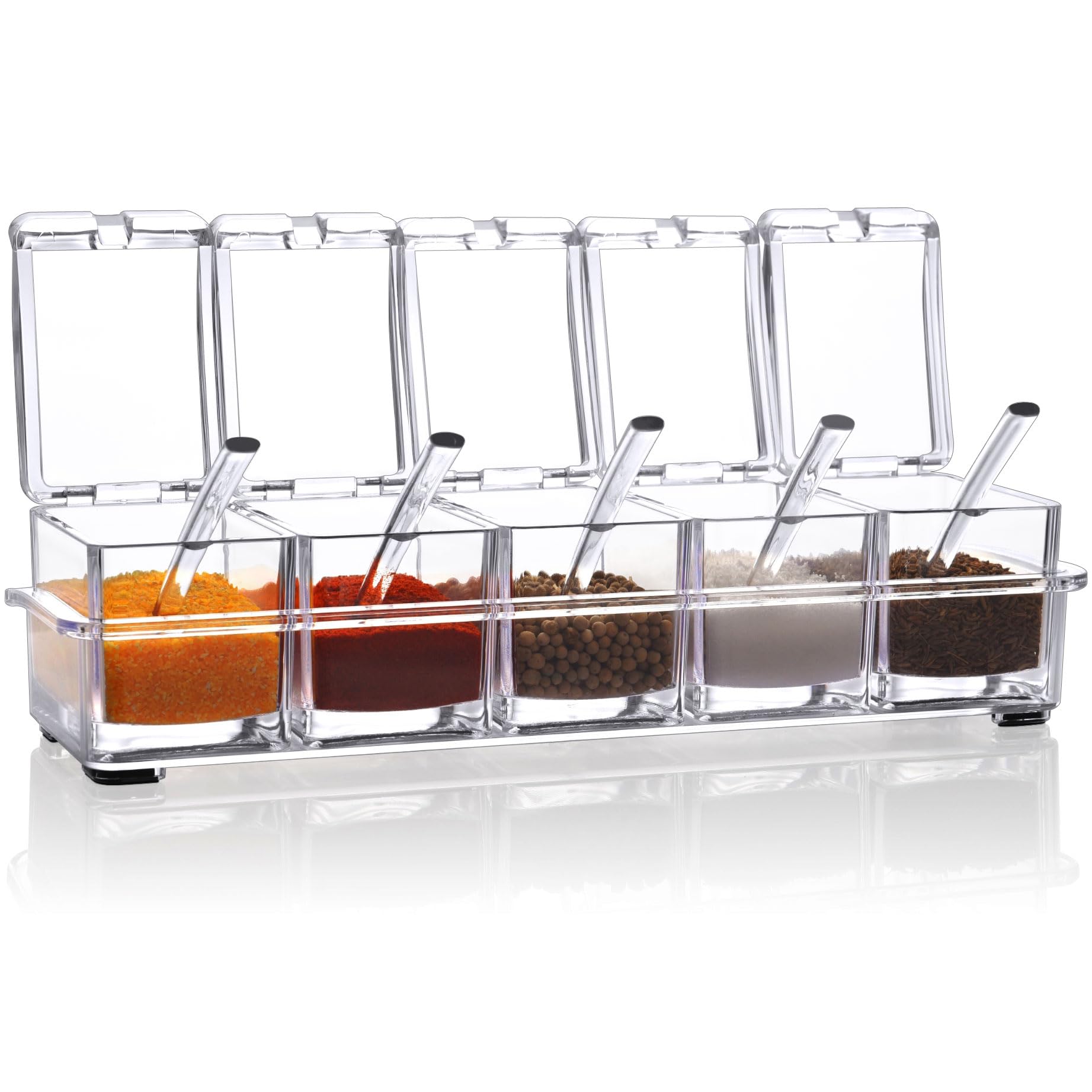 VRESOURCING Clear Seasoning Box, 5 Pieces Clear Seasoning Storage Container for Spice Salt Sugar Cruet,Condiment Jars with Spoon