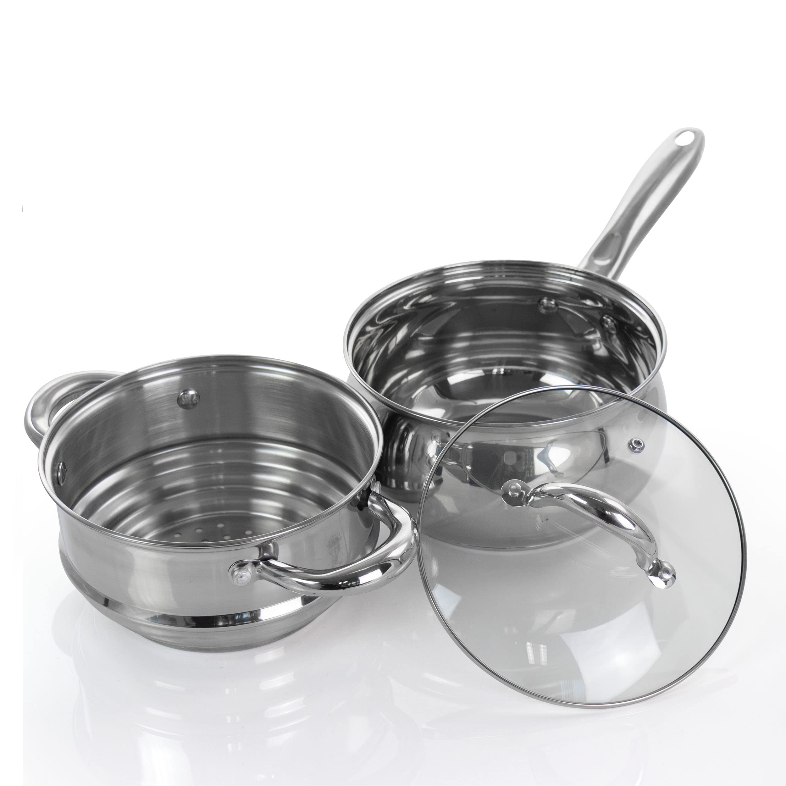Gibson Home Ancona 12 Piece Stainless Steel Belly Shaped Cookware Set with Kitchen Tools,Silver