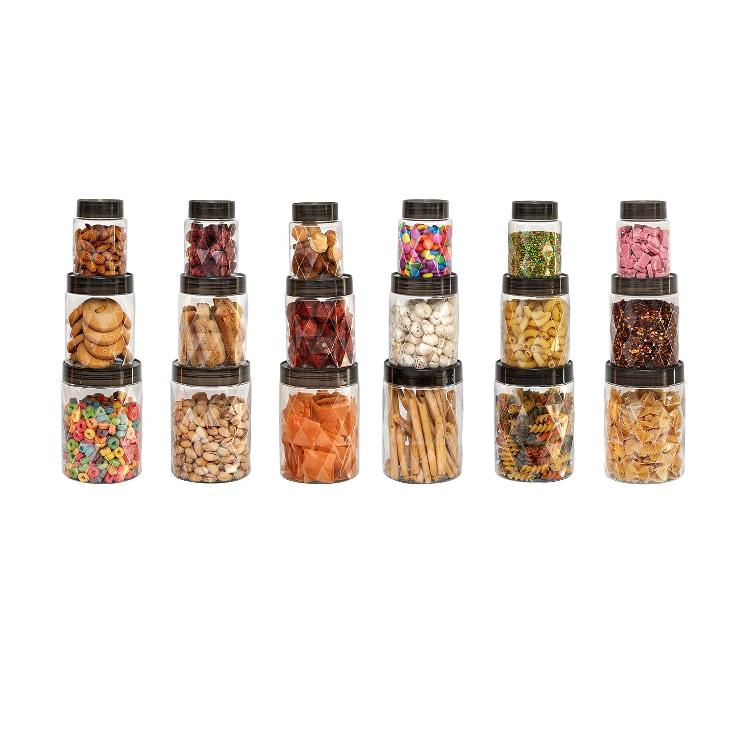 Cello Diamond Kitchen Storage Containers With Lids, Set Of 18 (6 X 300Ml, 6 X 650Ml, 6 X 1200Ml), Clear | Stackable | For Grains
