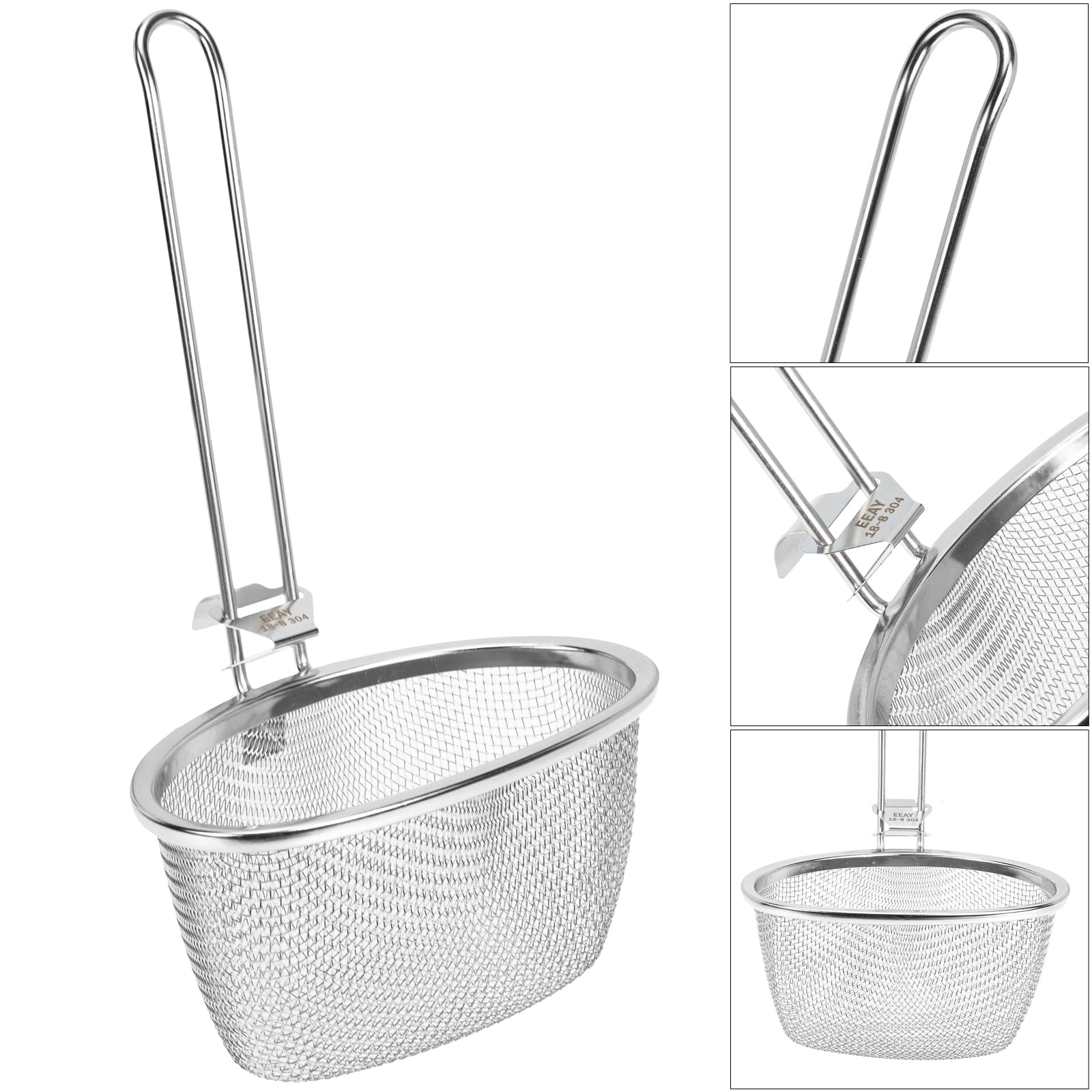 Hemoton Stainless Steel Fine Mesh Spider Strainer Mesh Pasta Basket Flat Cylinder Wok Colander Fry Basket For Pasta Noodles Dump